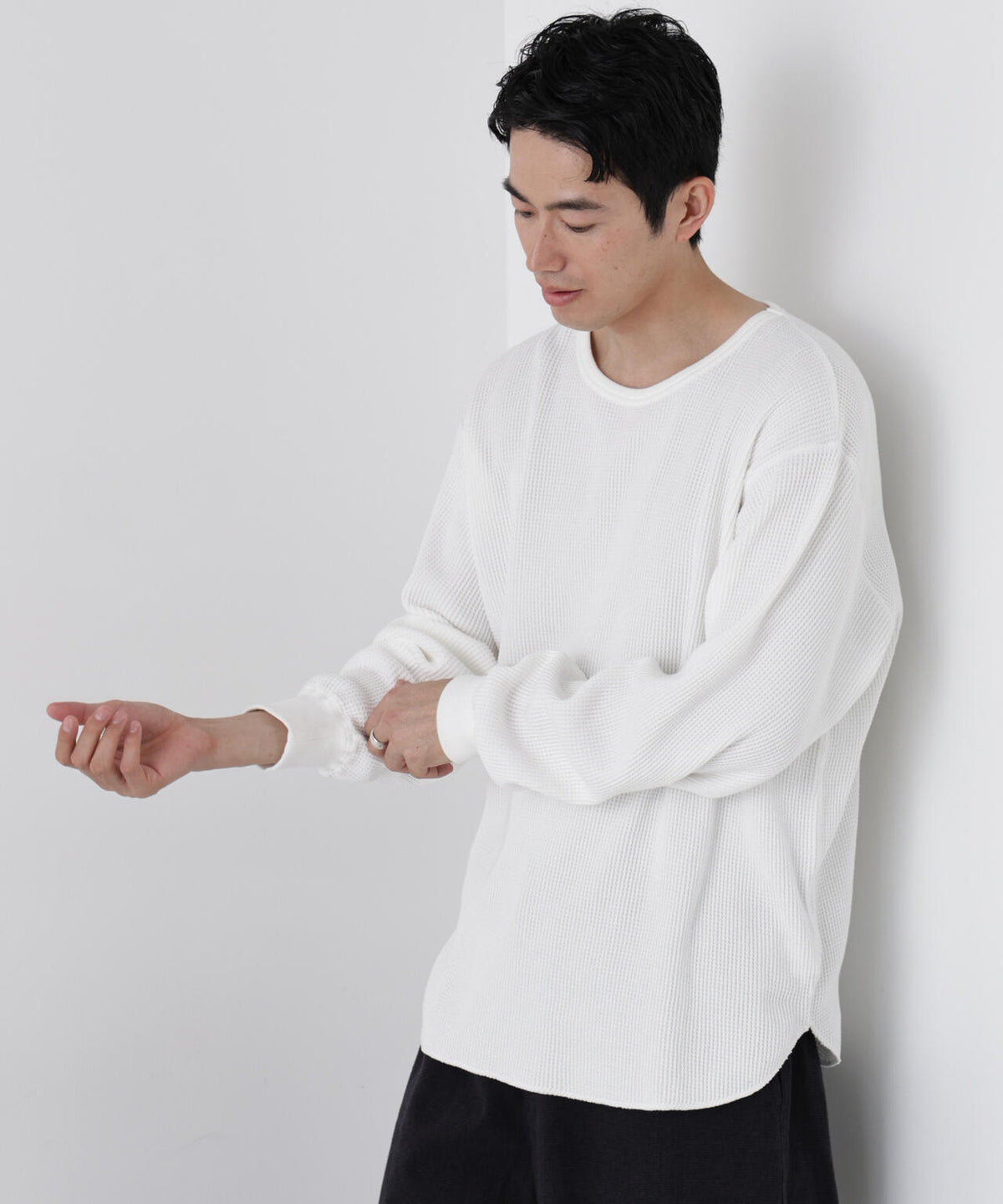ヘヴィーワッフルクルーネックTシャツ 長袖