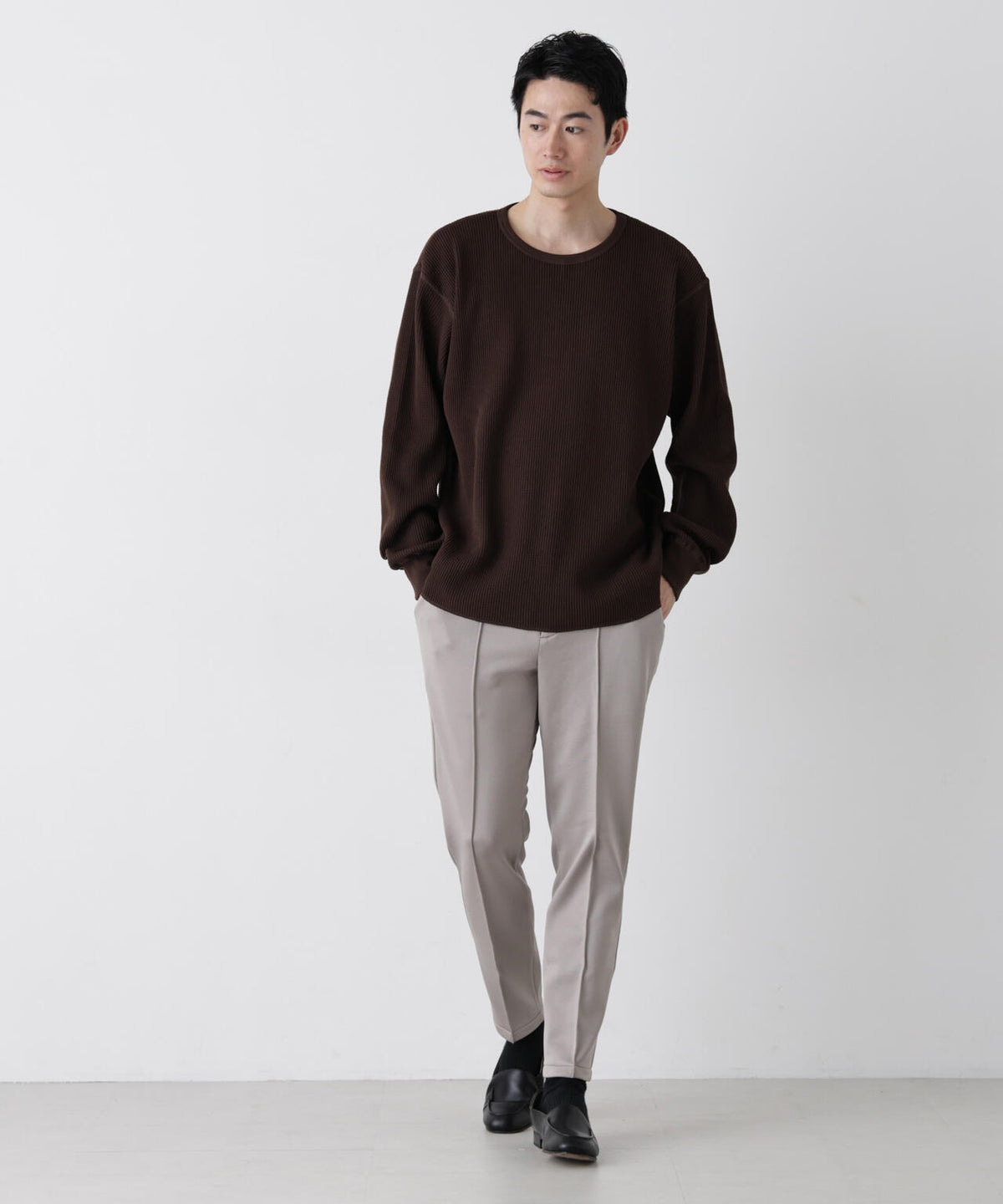 ヘヴィーワッフルクルーネックTシャツ 長袖