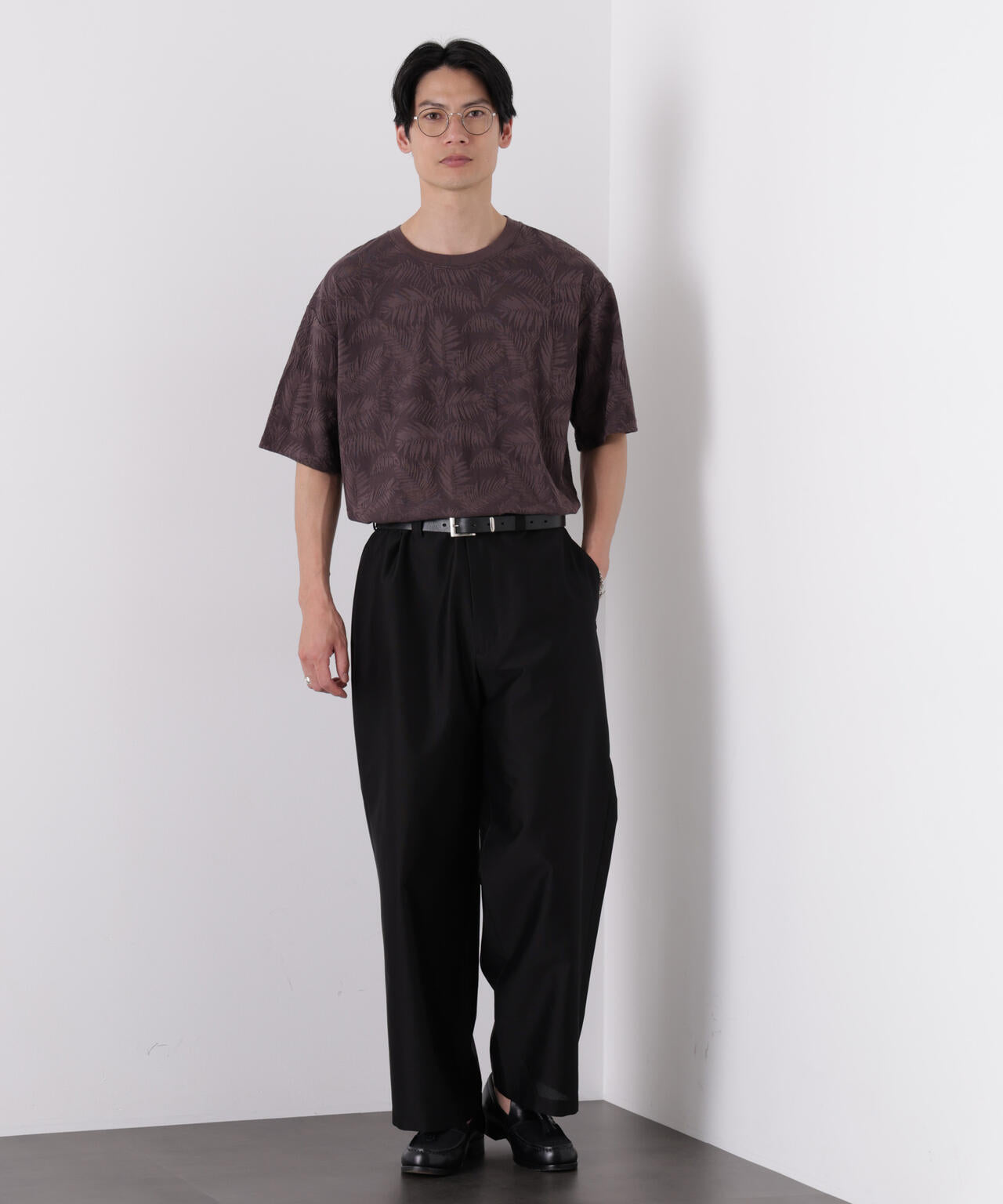リンクスジャガードリーフ柄Tシャツ