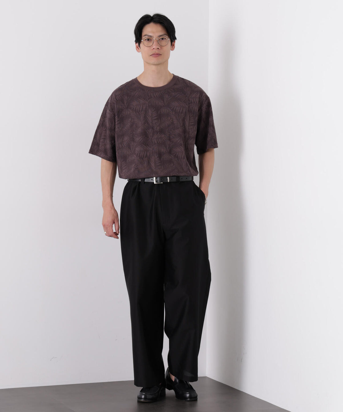 リンクスジャガードリーフ柄Tシャツ