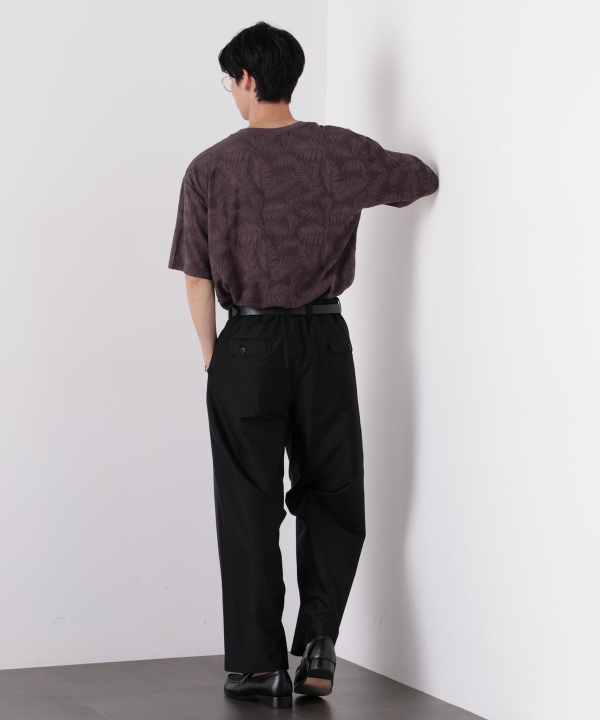 リンクスジャガードリーフ柄Tシャツ