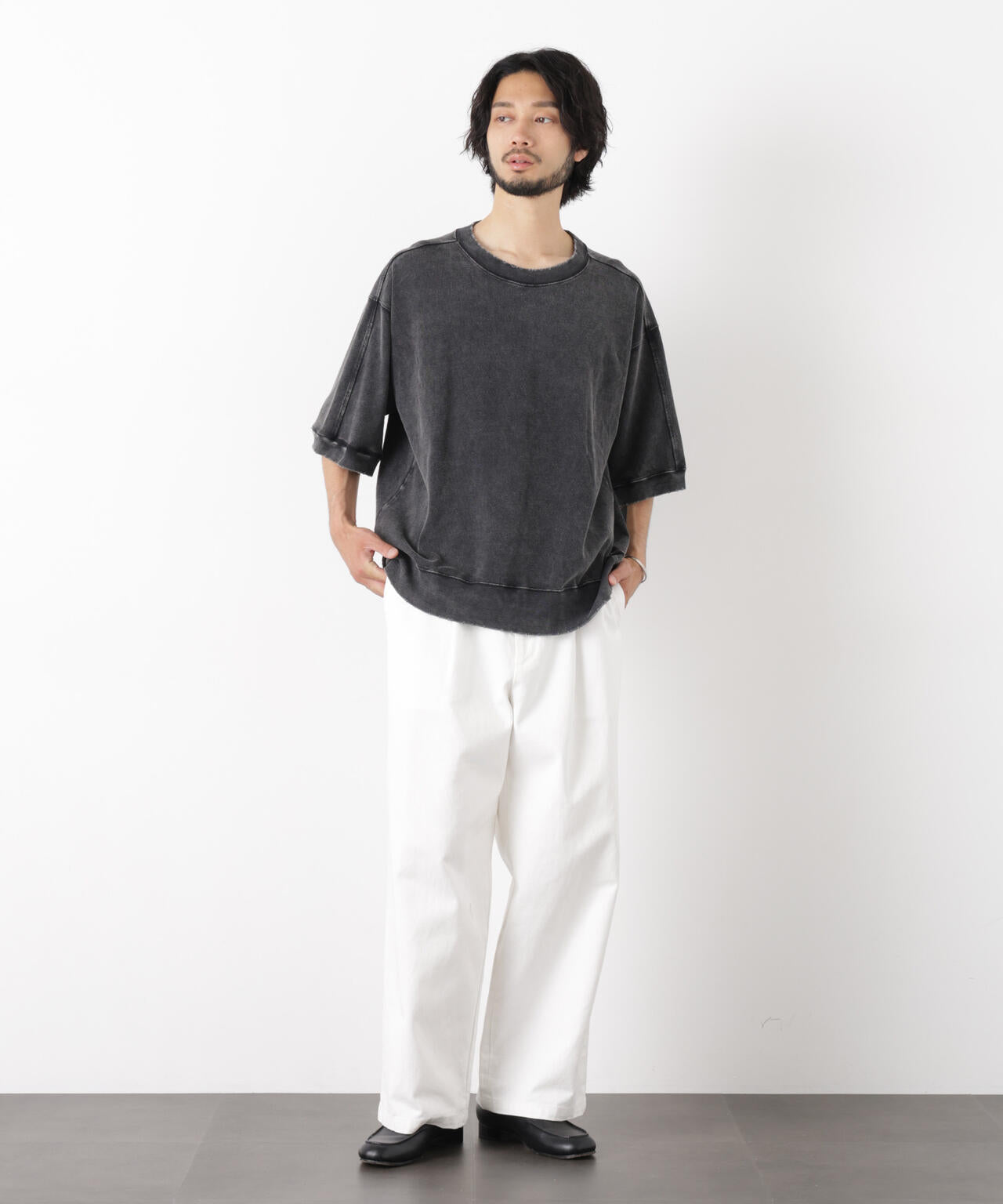 ケミカル加工袖線切替えTシャツ