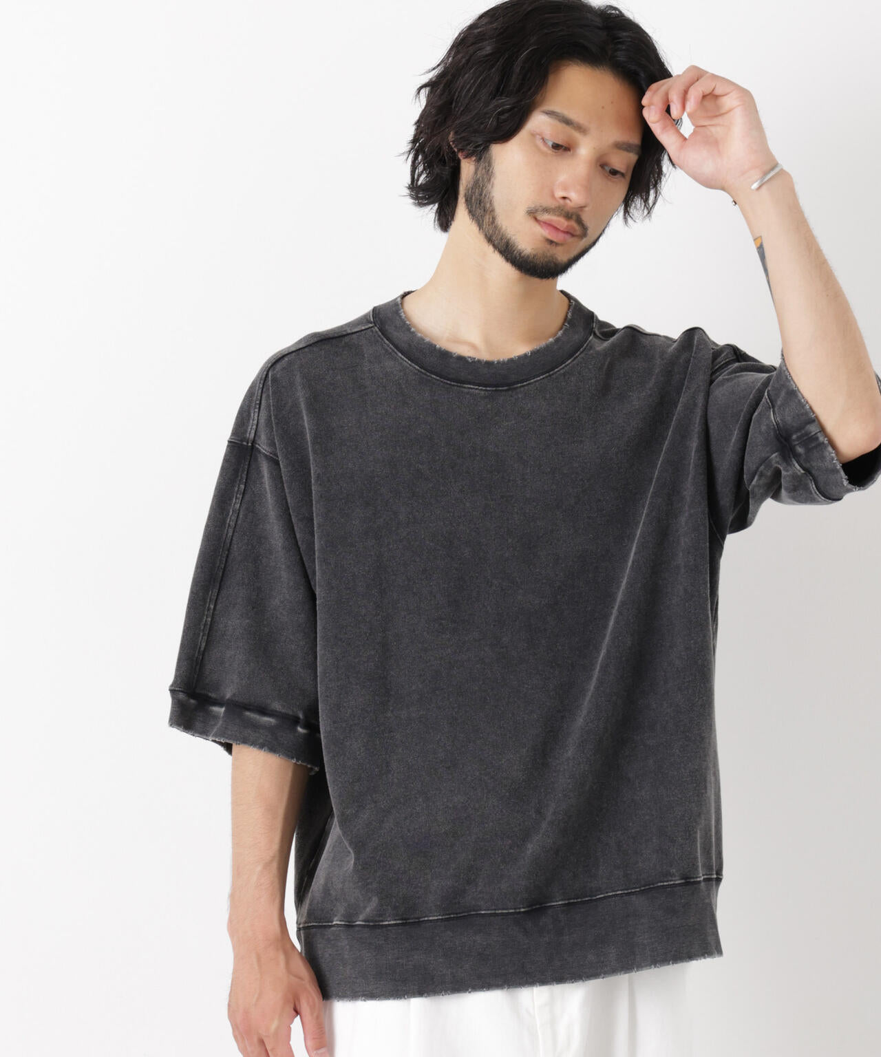 ケミカル加工袖線切替えTシャツ