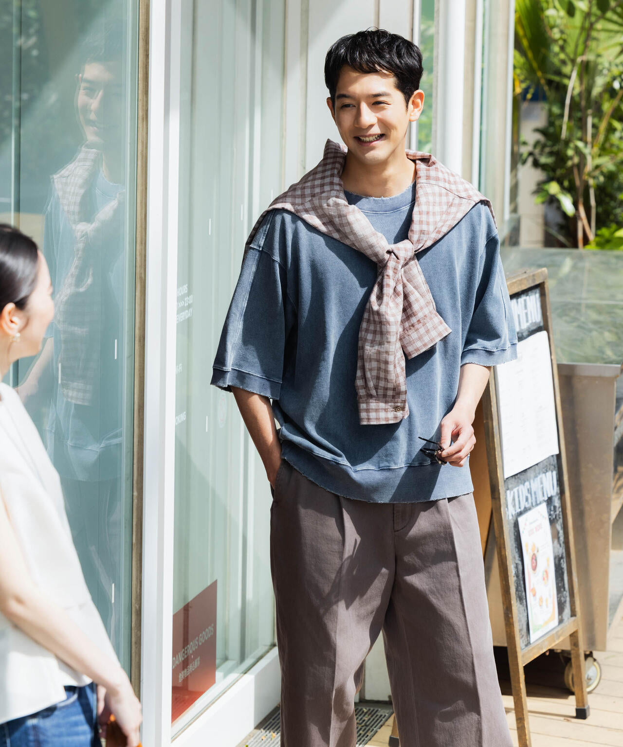 ケミカル加工袖線切替えTシャツ