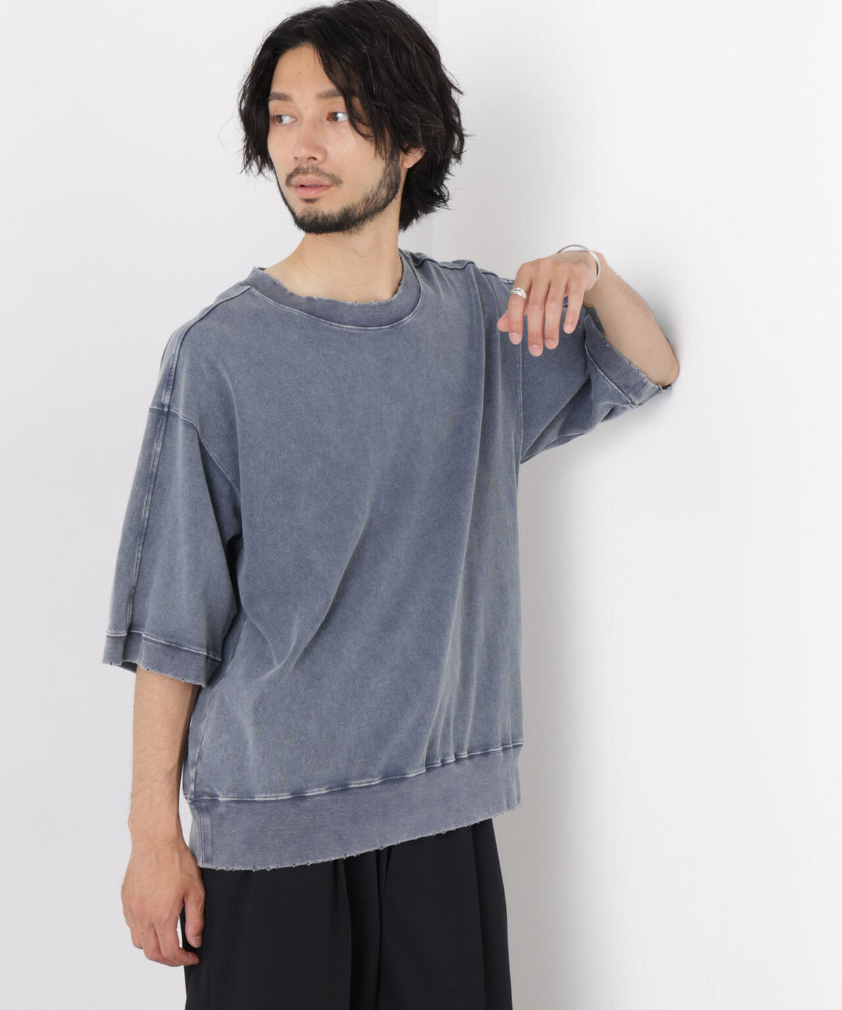 ケミカル加工袖線切替えTシャツ
