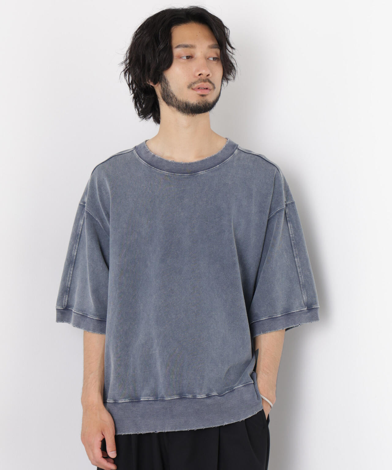 ケミカル加工袖線切替えTシャツ