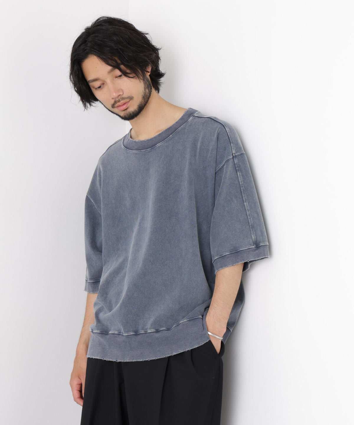 ケミカル加工袖線切替えTシャツ