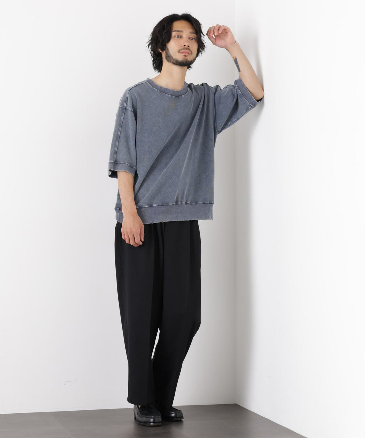 ケミカル加工袖線切替えTシャツ