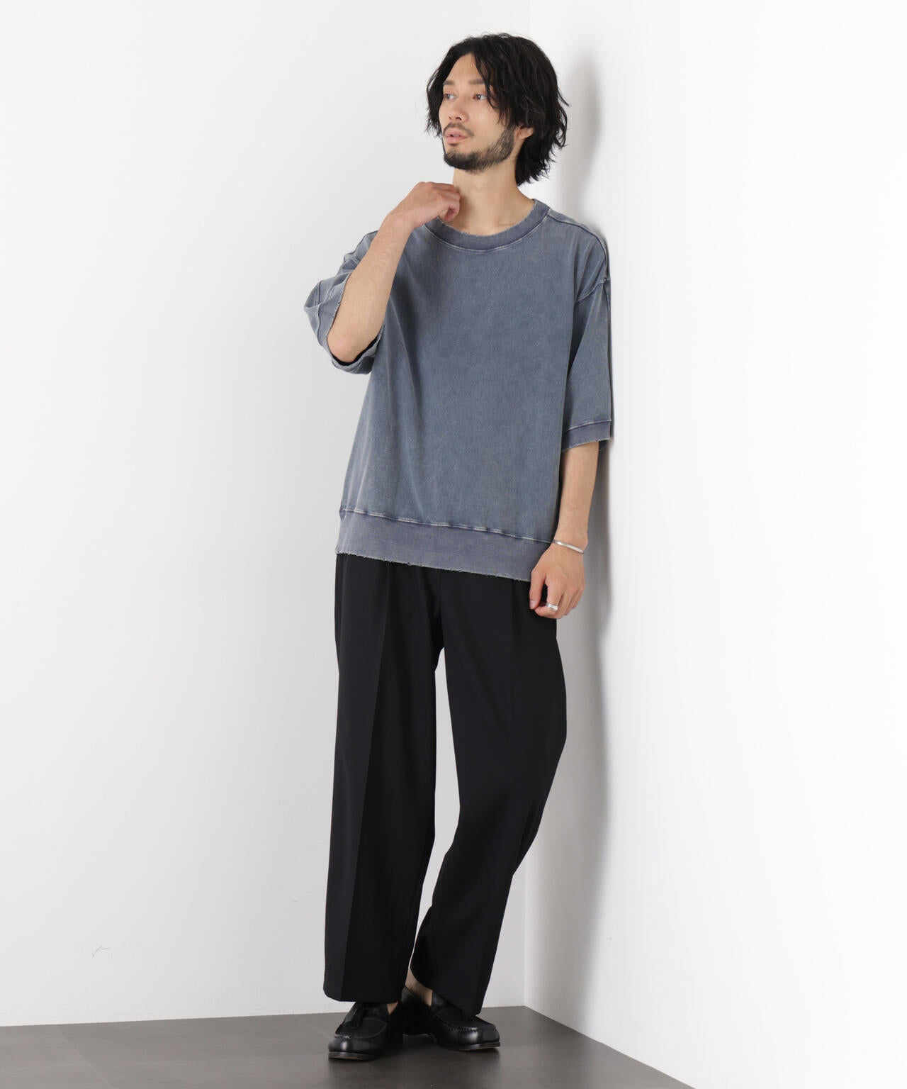 ケミカル加工袖線切替えTシャツ