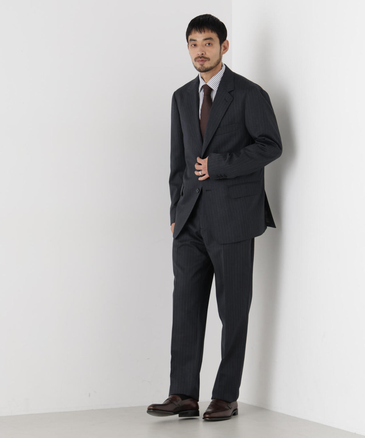 【形態安定】「DamerinoFormal」ウールPペンシルストライプPT/WASHABLE(セットアップ可)
