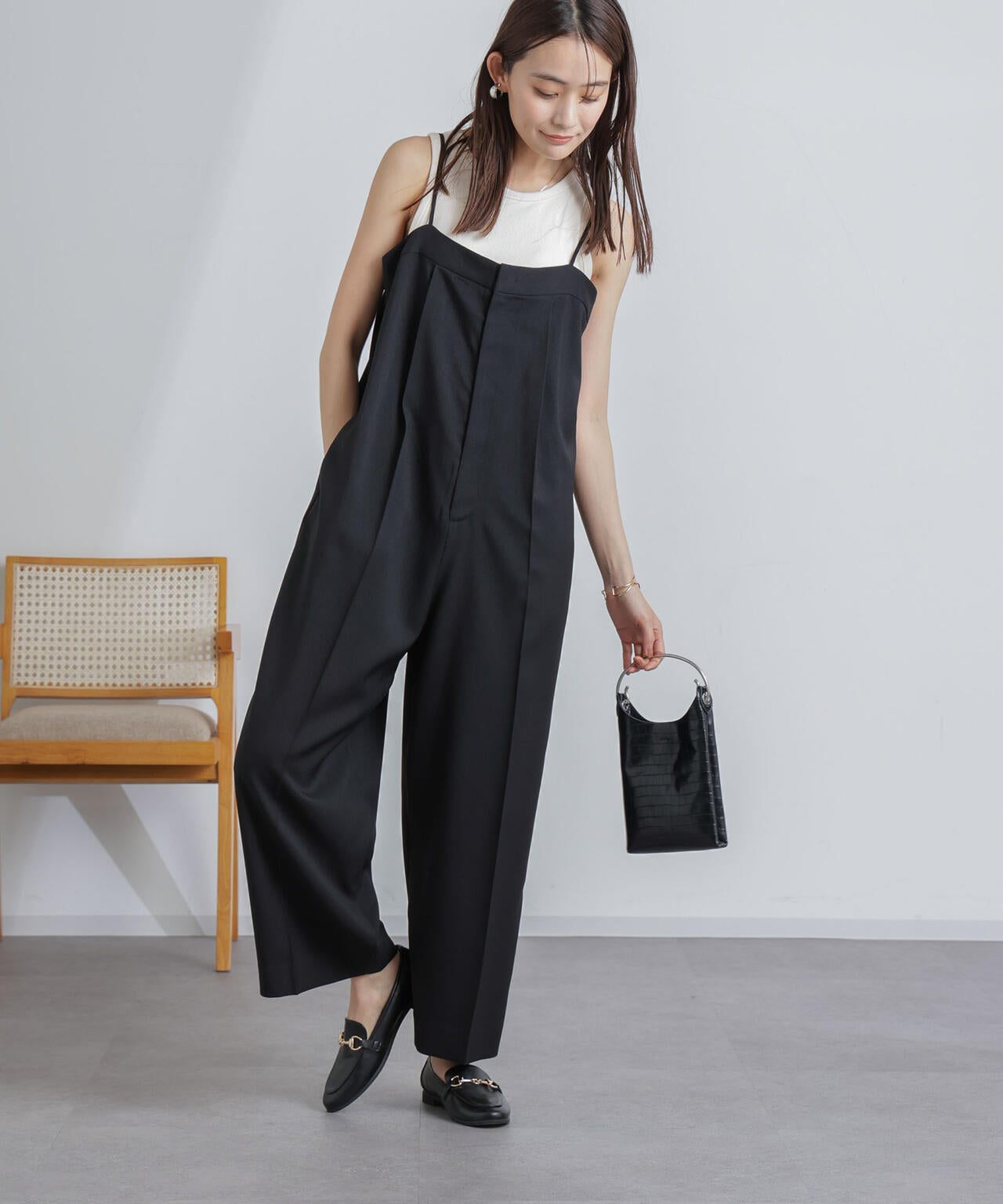 ハイウエストサロペットパンツ