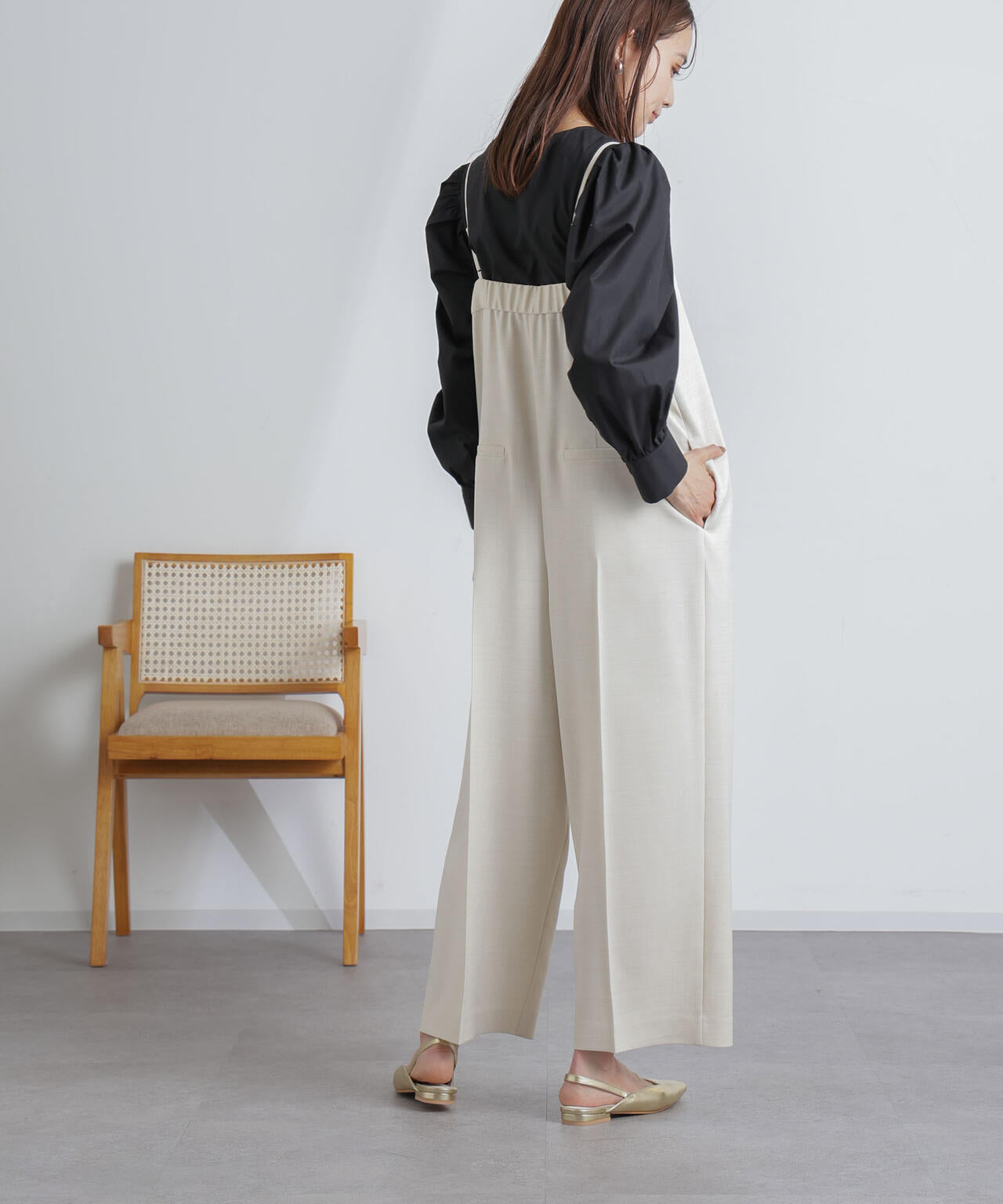 ハイウエストサロペットパンツ