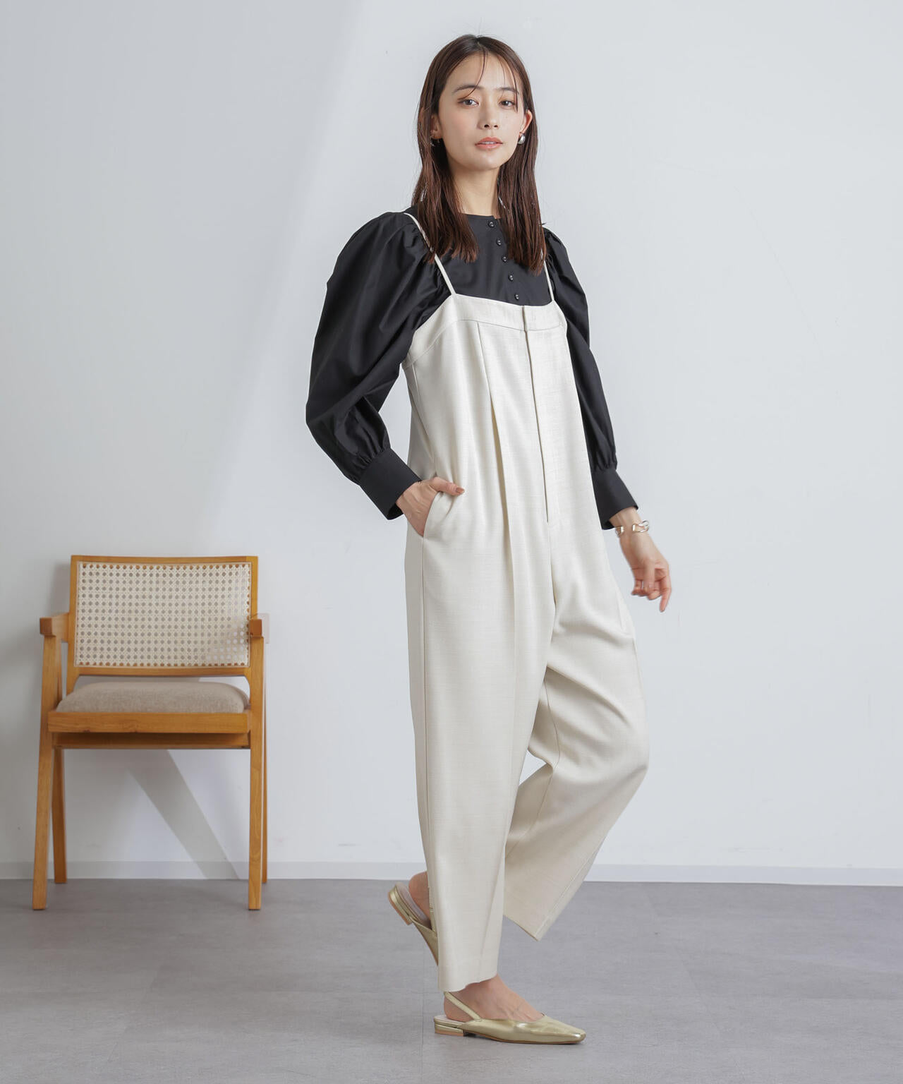ハイウエストサロペットパンツ