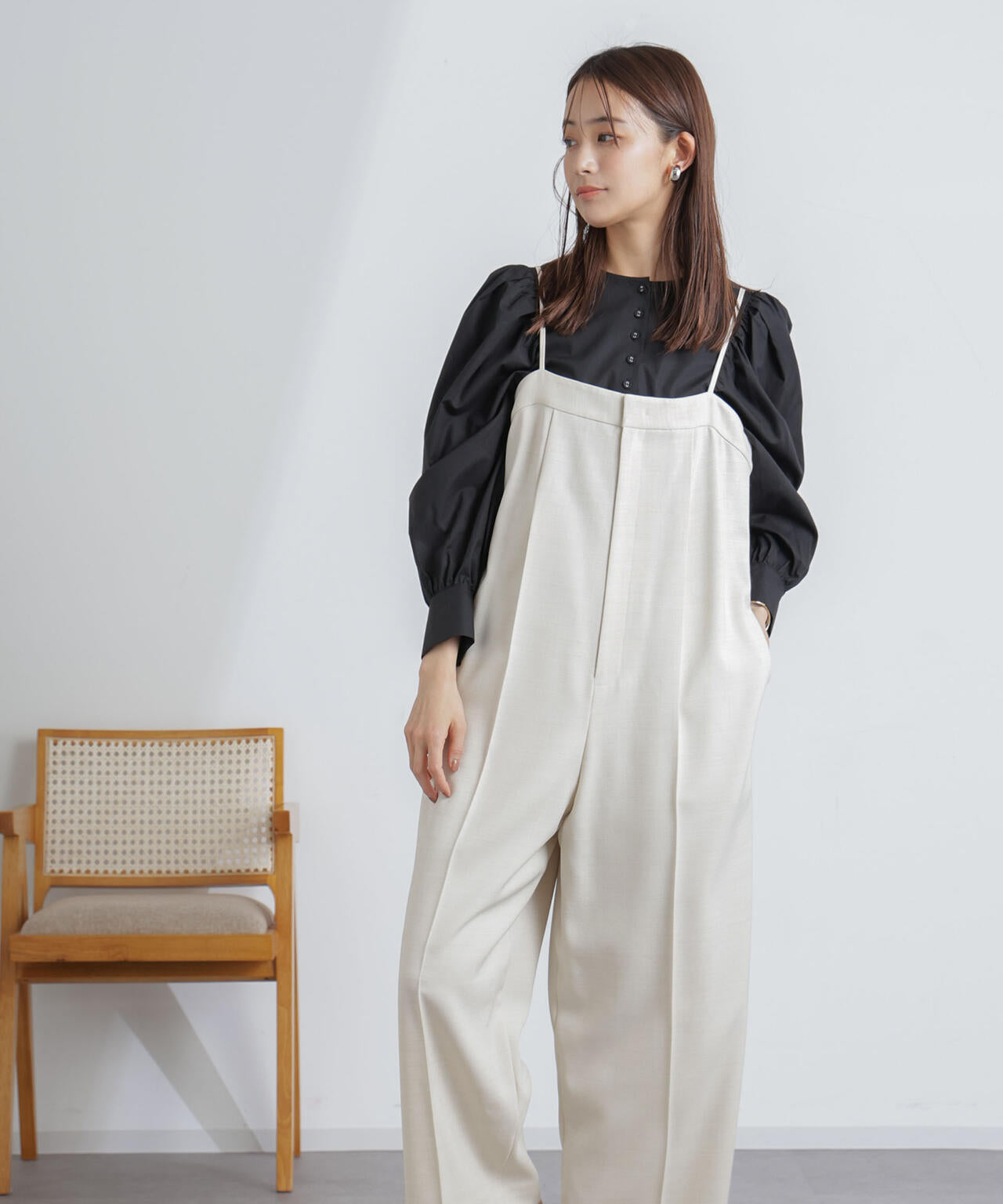 ハイウエストサロペットパンツ