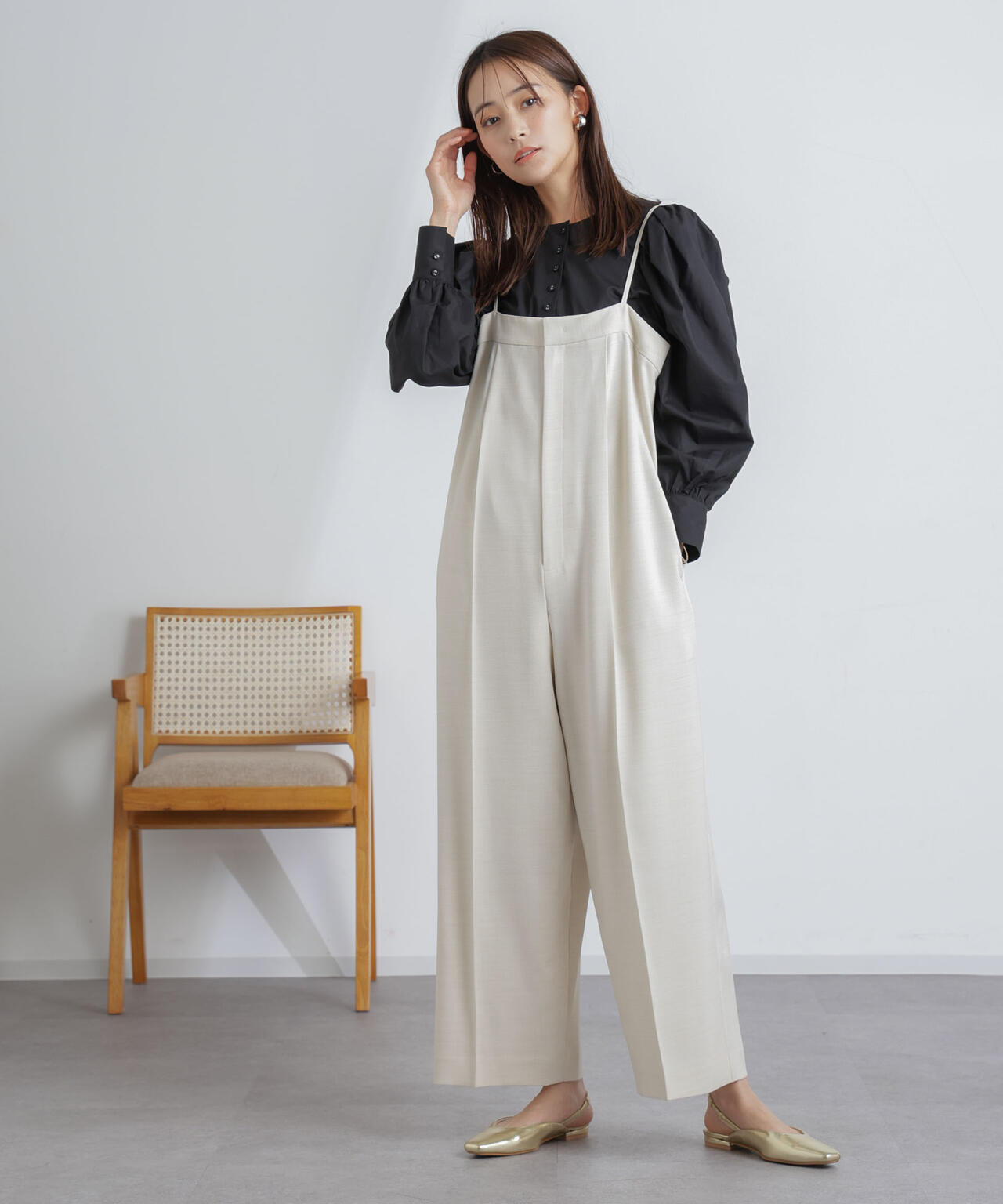 ハイウエストサロペットパンツ