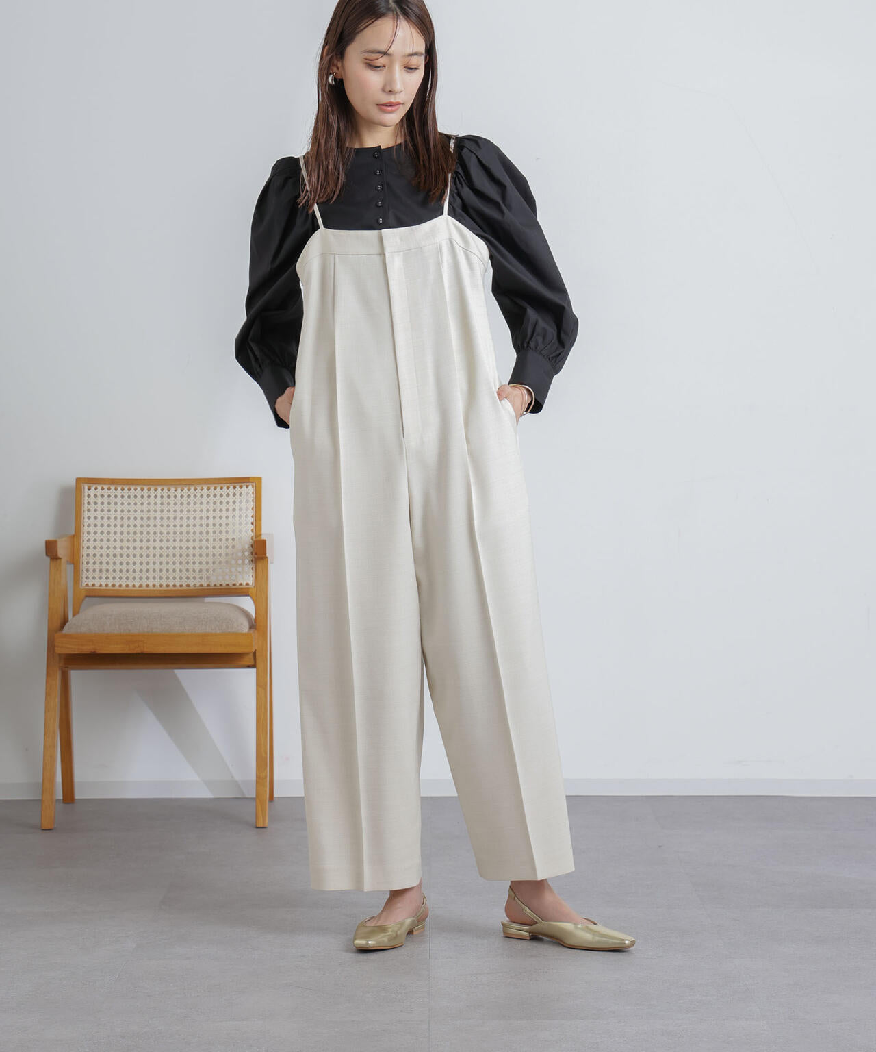 ハイウエストサロペットパンツ