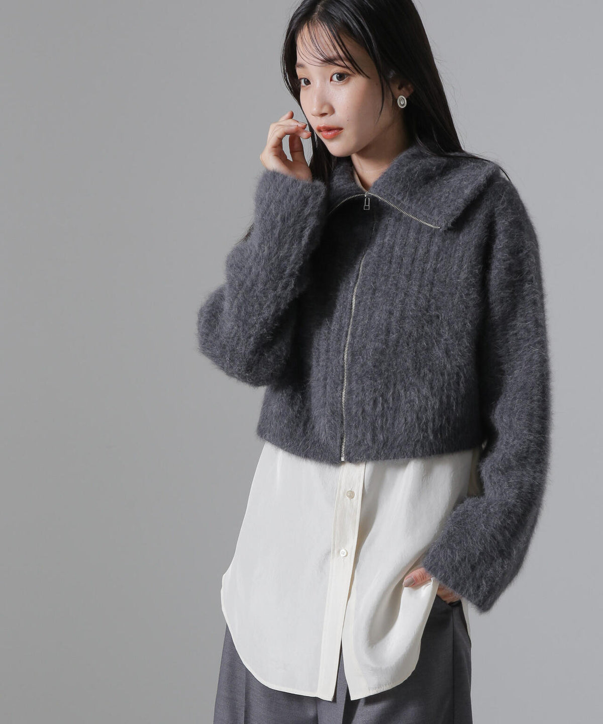 フォックスカシミヤショートジップカーディガン