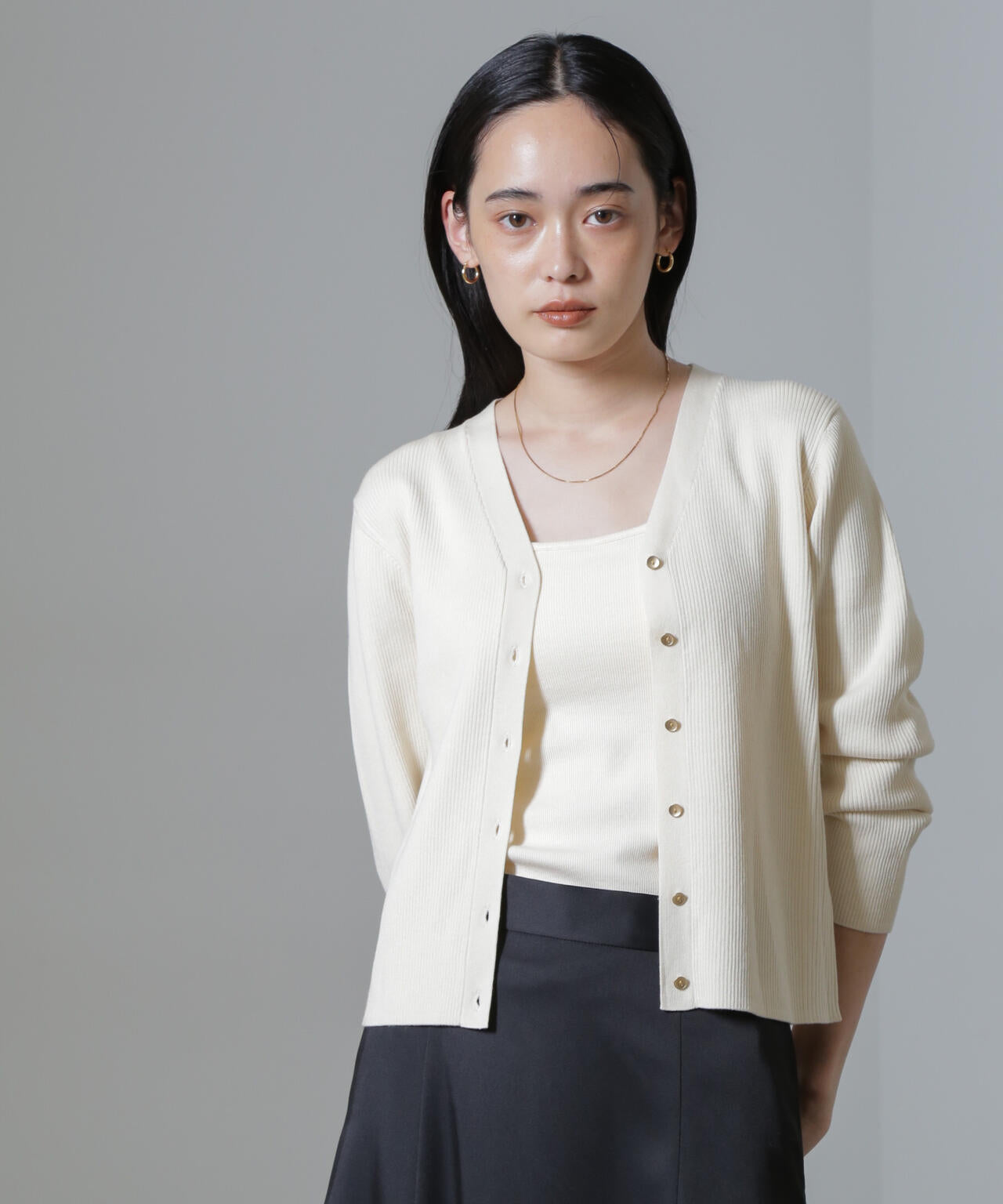 CICA&UVカット加工Vネックリブカーディガン