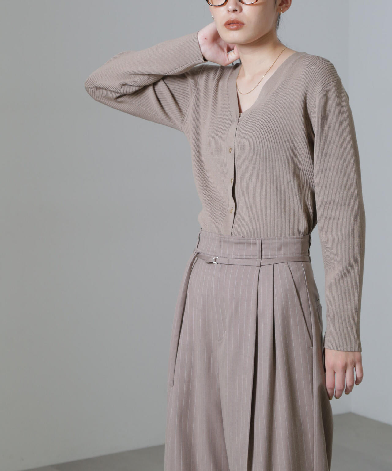 CICA&UVカット加工Vネックリブカーディガン