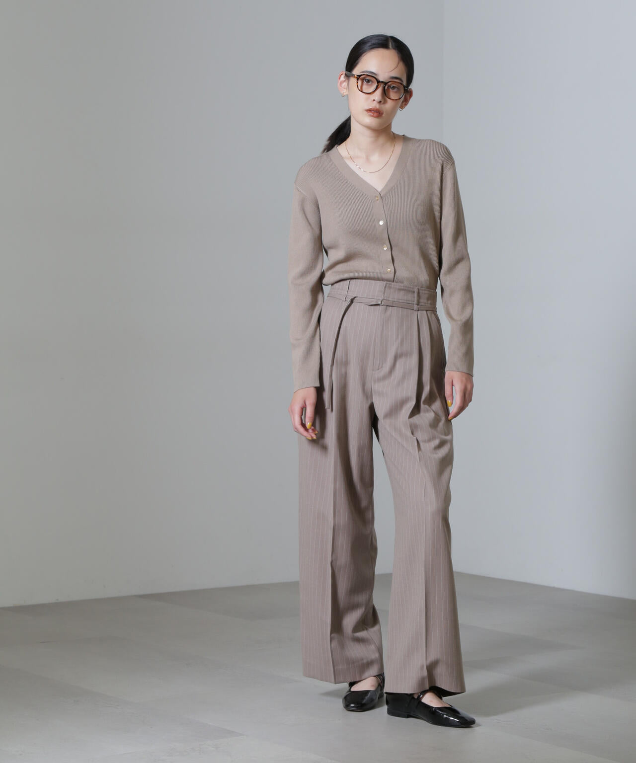 CICA&UVカット加工Vネックリブカーディガン