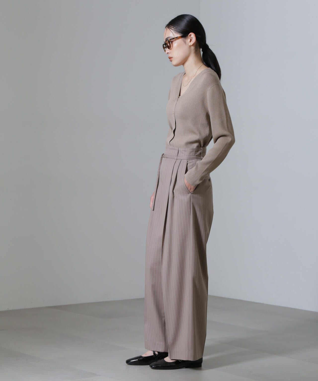 CICA&UVカット加工Vネックリブカーディガン