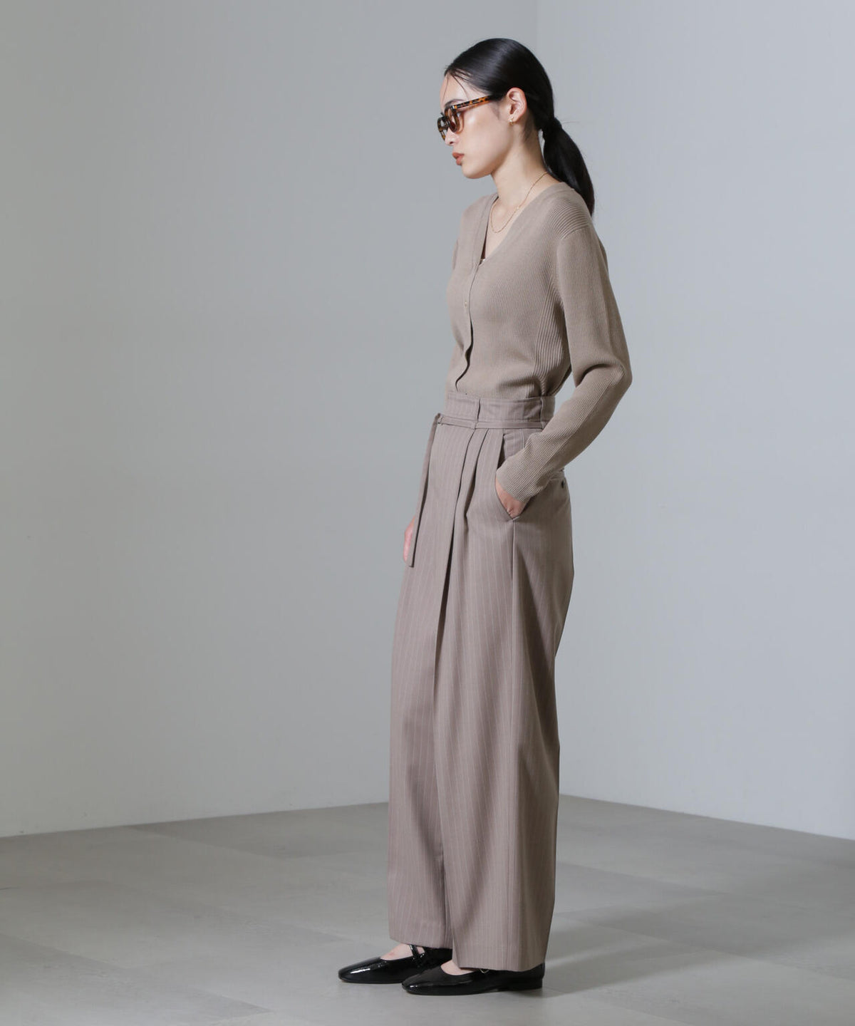 CICA&UVカット加工Vネックリブカーディガン