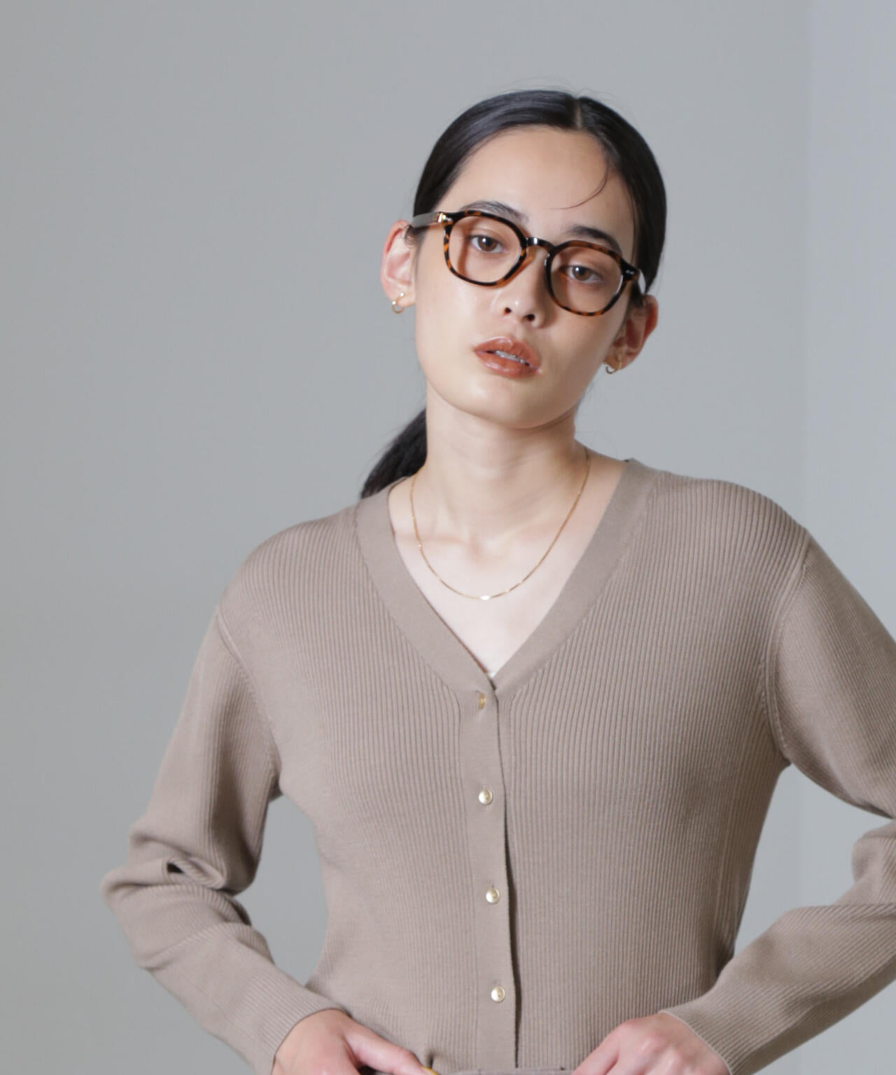 CICA&UVカット加工Vネックリブカーディガン