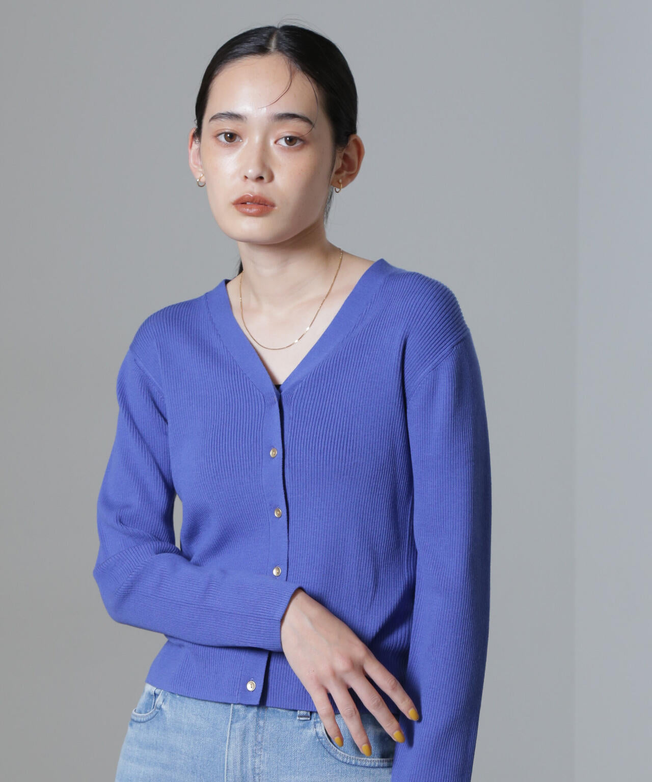 CICA&UVカット加工Vネックリブカーディガン
