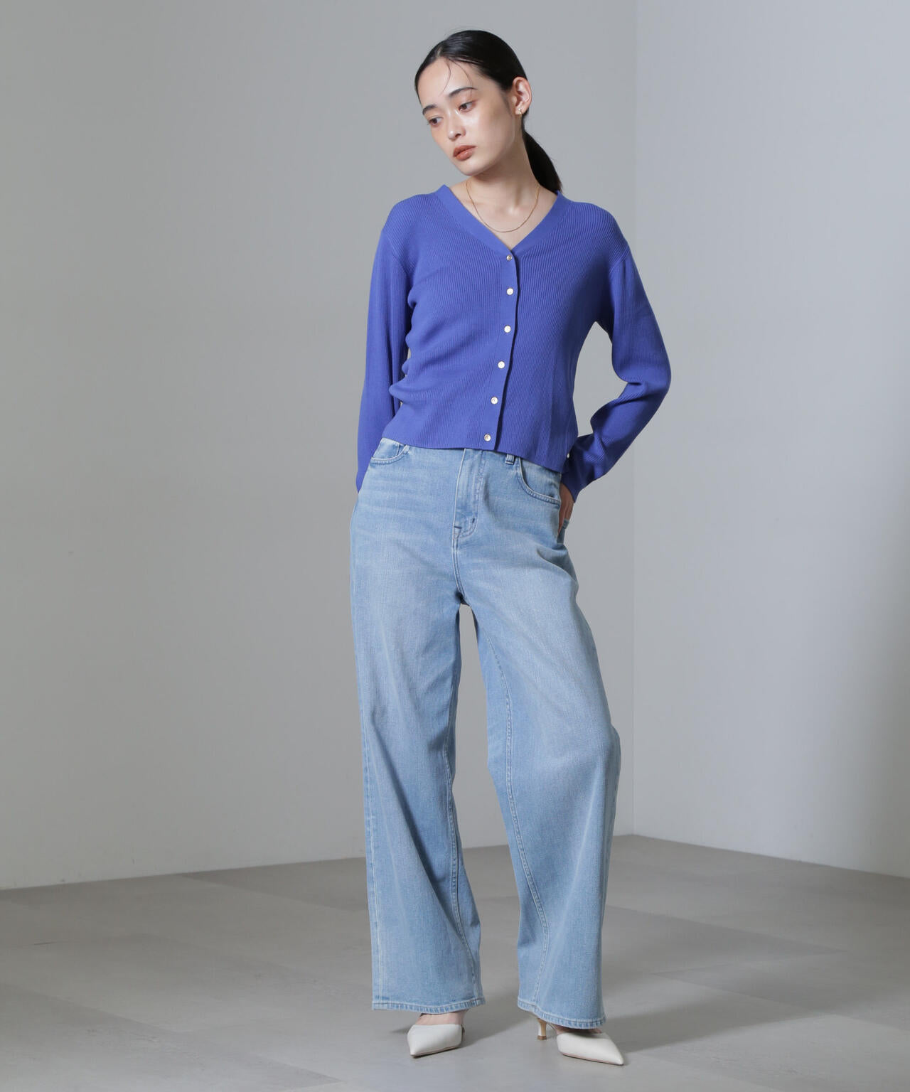 CICA&UVカット加工Vネックリブカーディガン