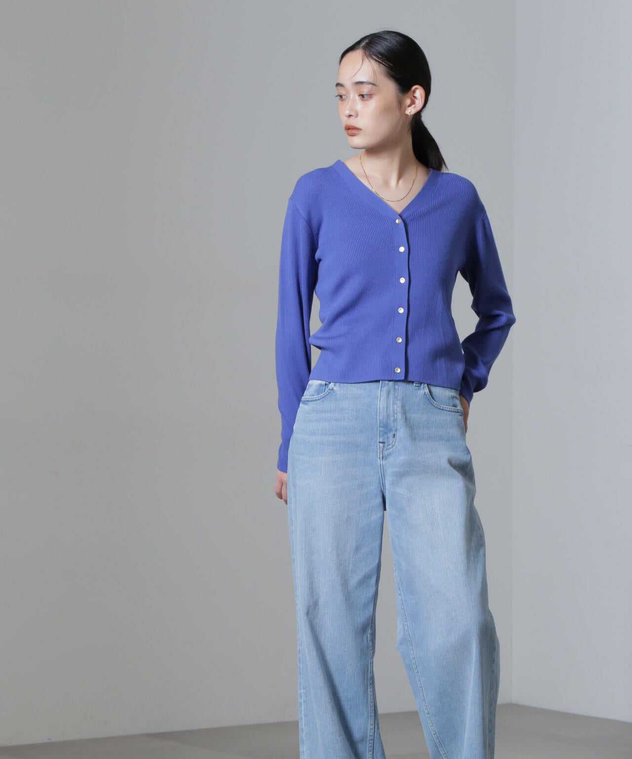 CICA&UVカット加工Vネックリブカーディガン