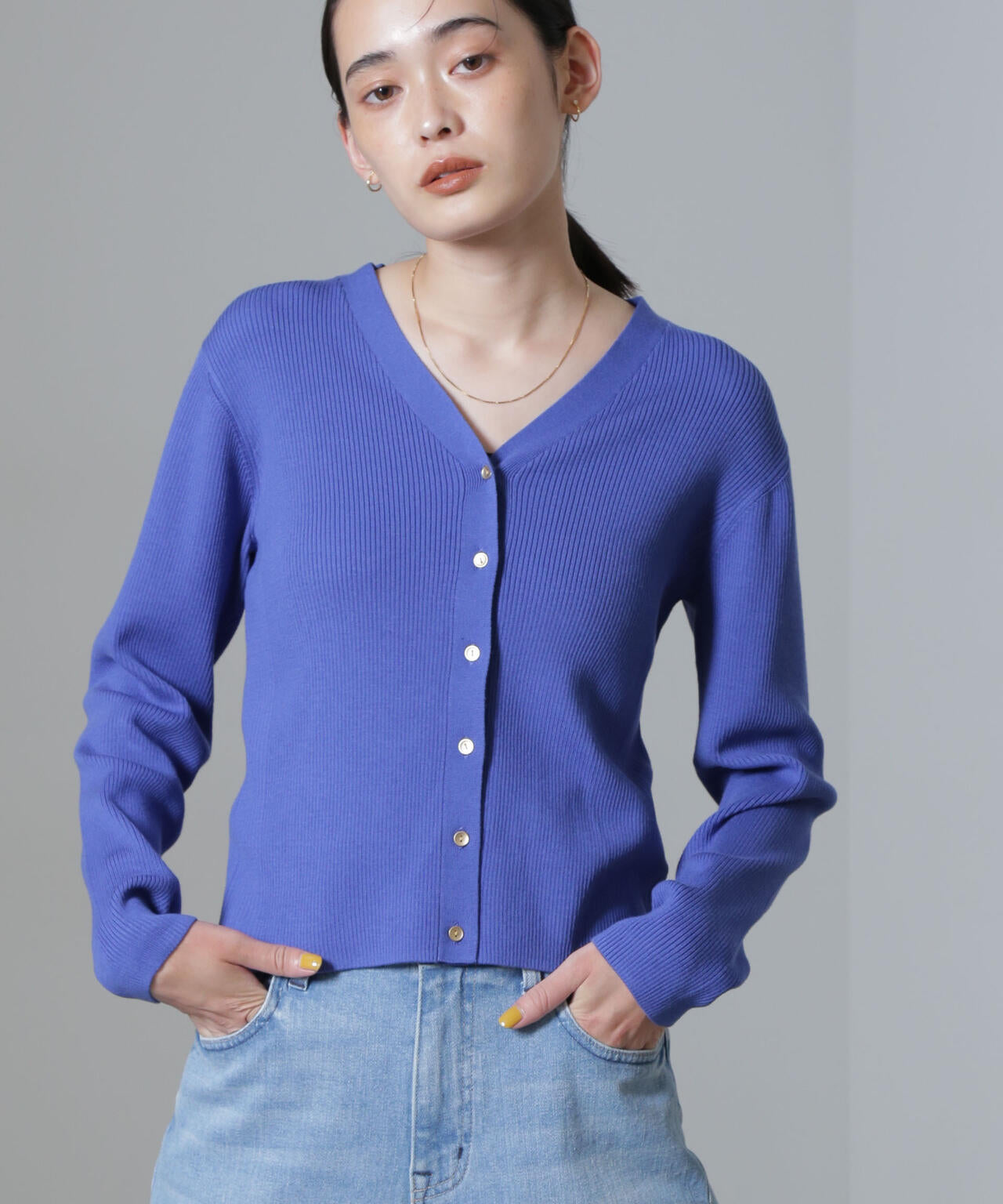 CICA&UVカット加工Vネックリブカーディガン