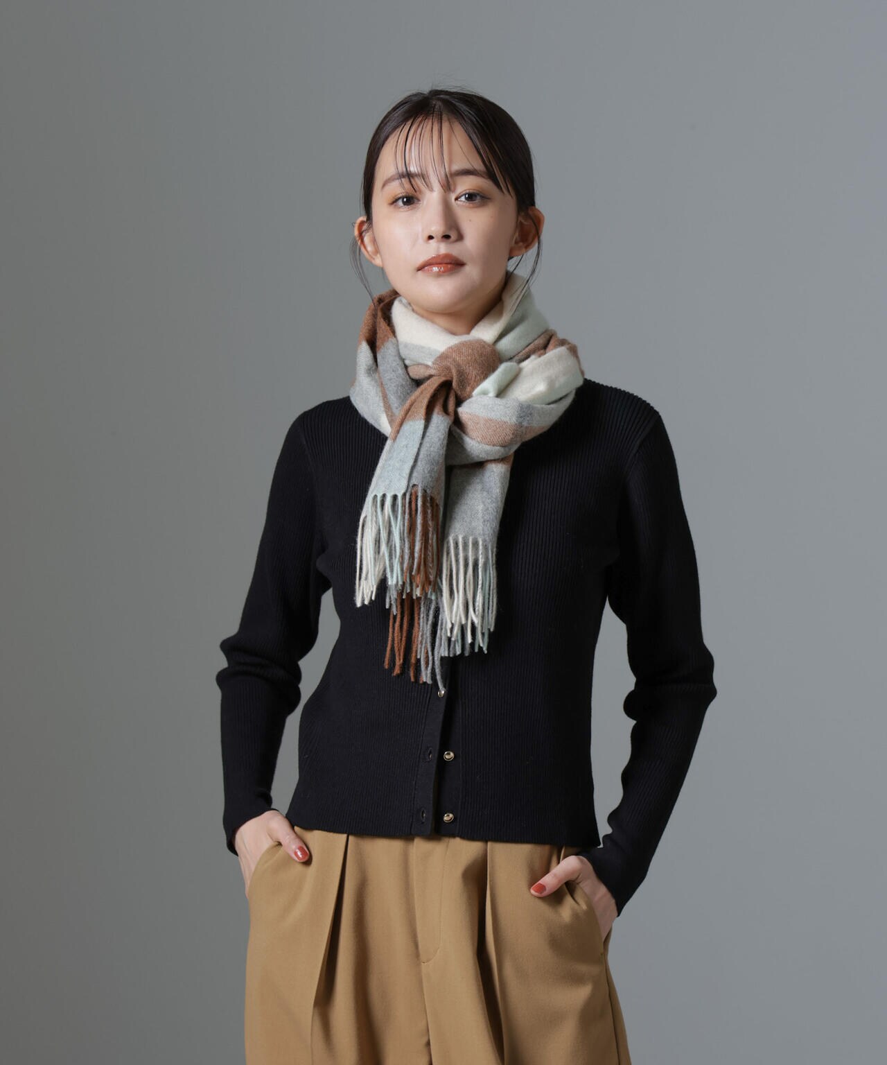 椿オイル加工リブカーディガン