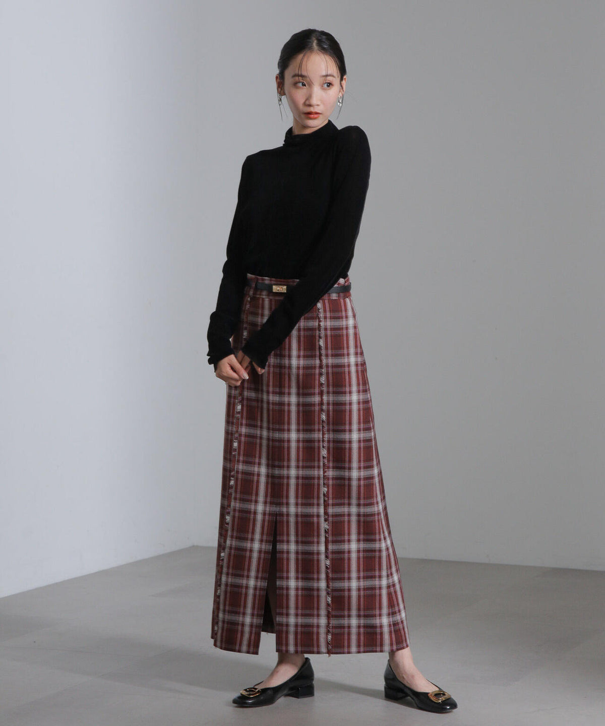 チェックスリットロングスカート