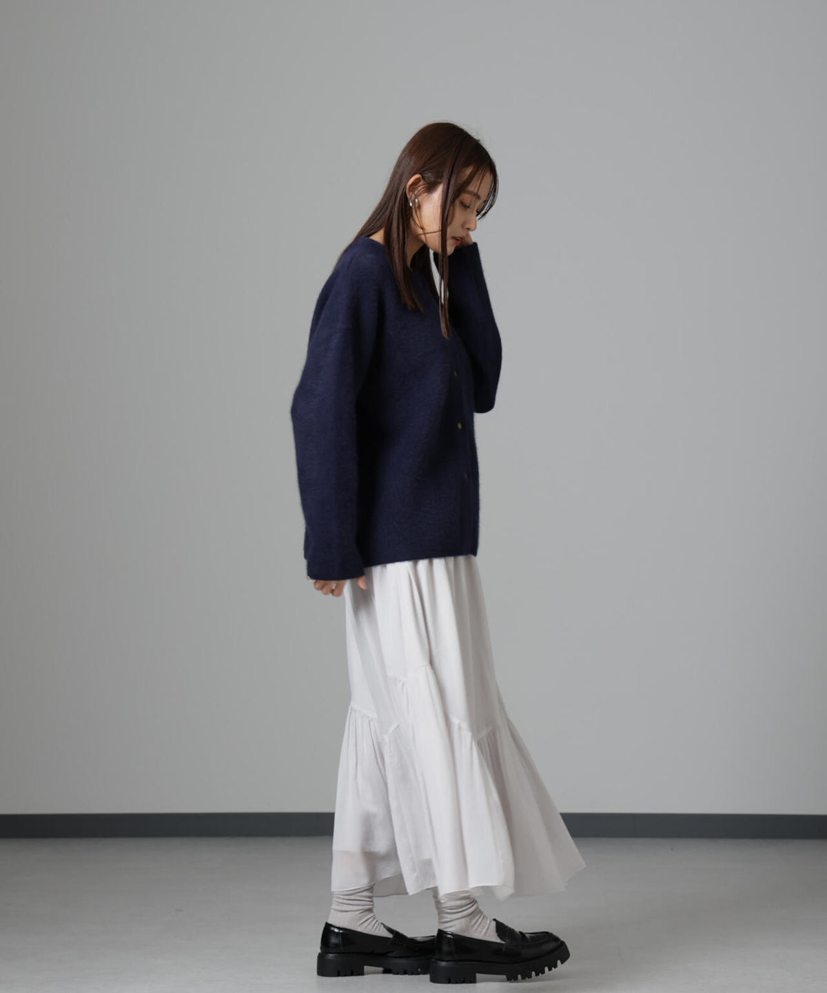 アシメティアードシフォンギャザースカート