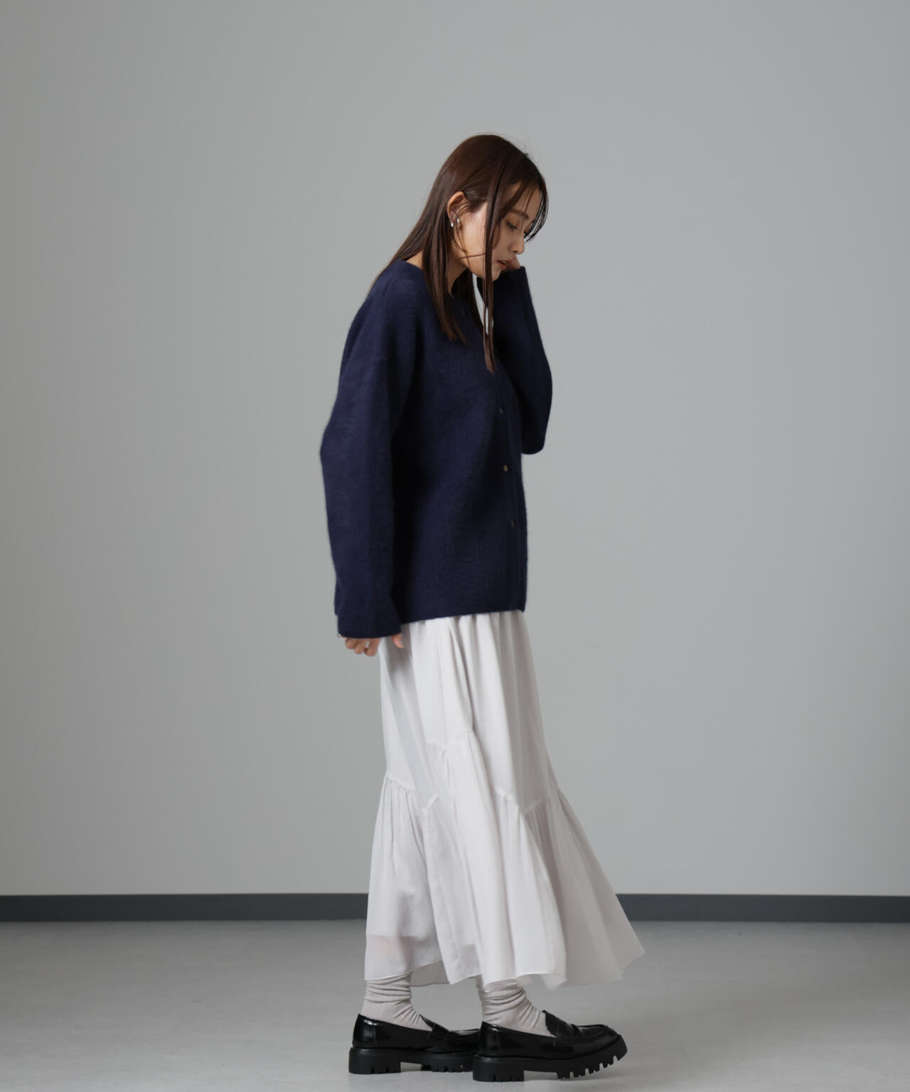 アシメティアードシフォンギャザースカート