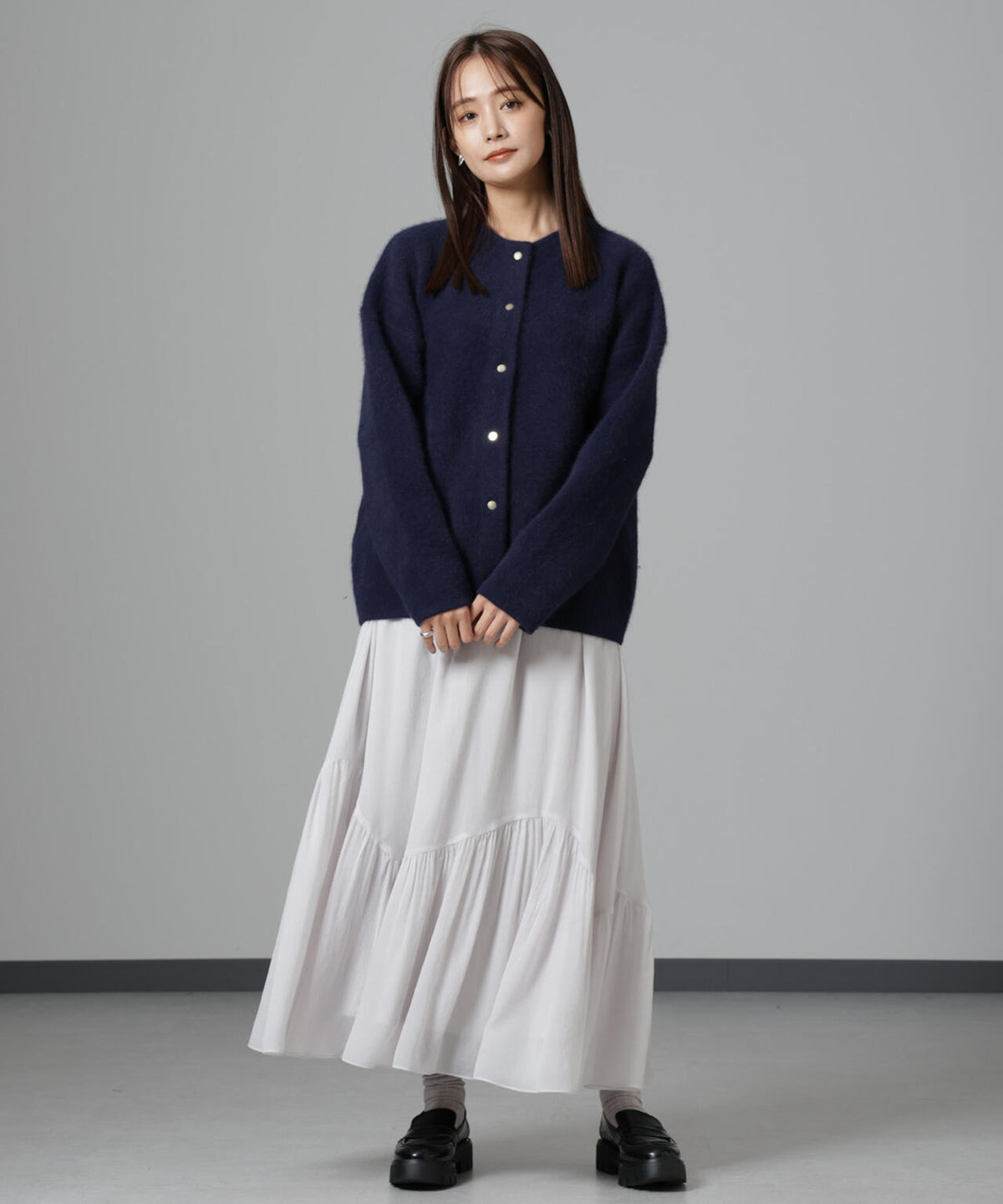 アシメティアードシフォンギャザースカート