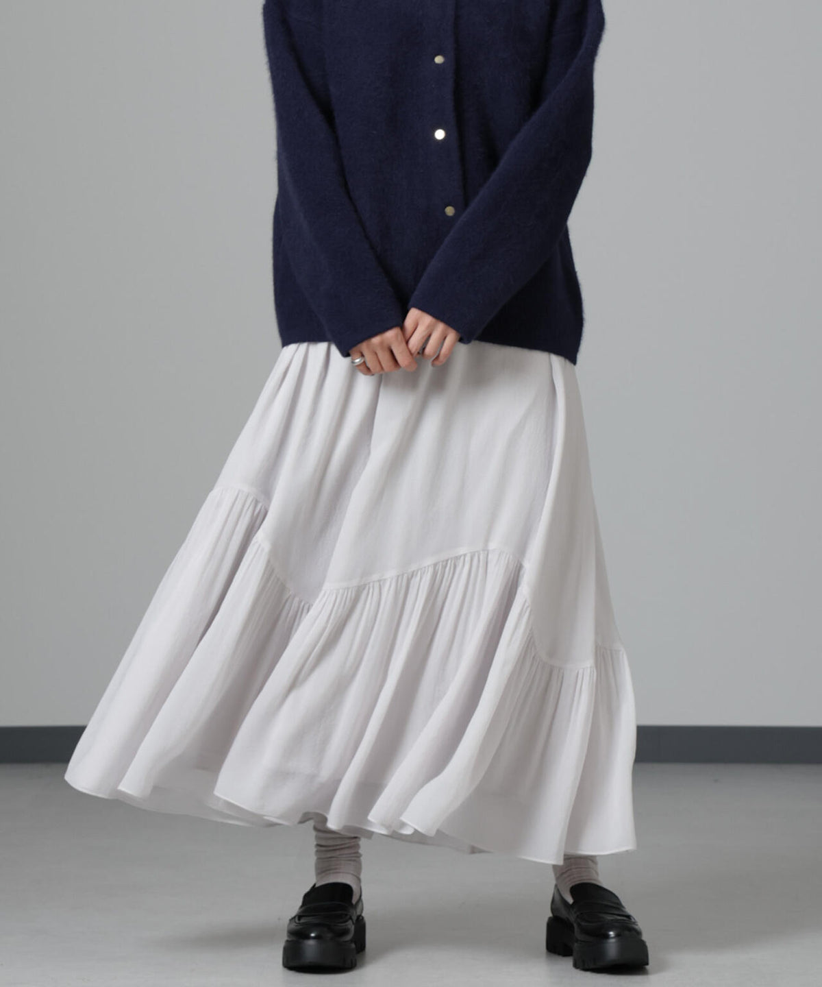 アシメティアードシフォンギャザースカート