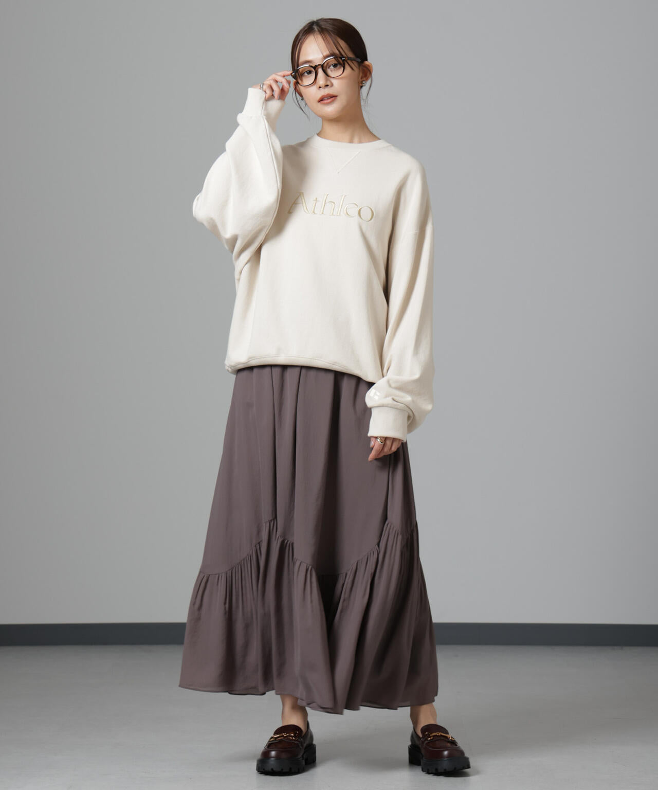 アシメティアードシフォンギャザースカート