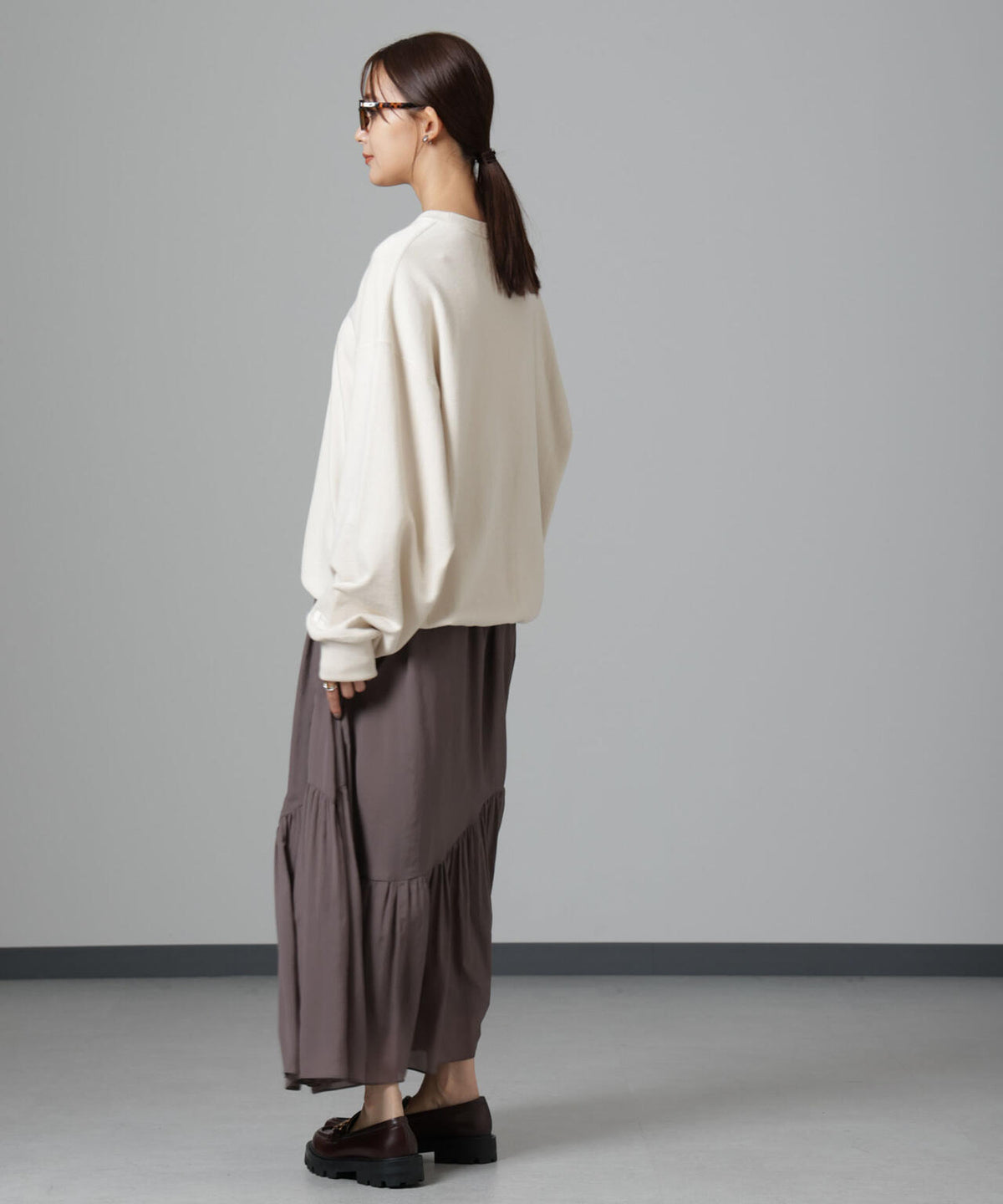 アシメティアードシフォンギャザースカート
