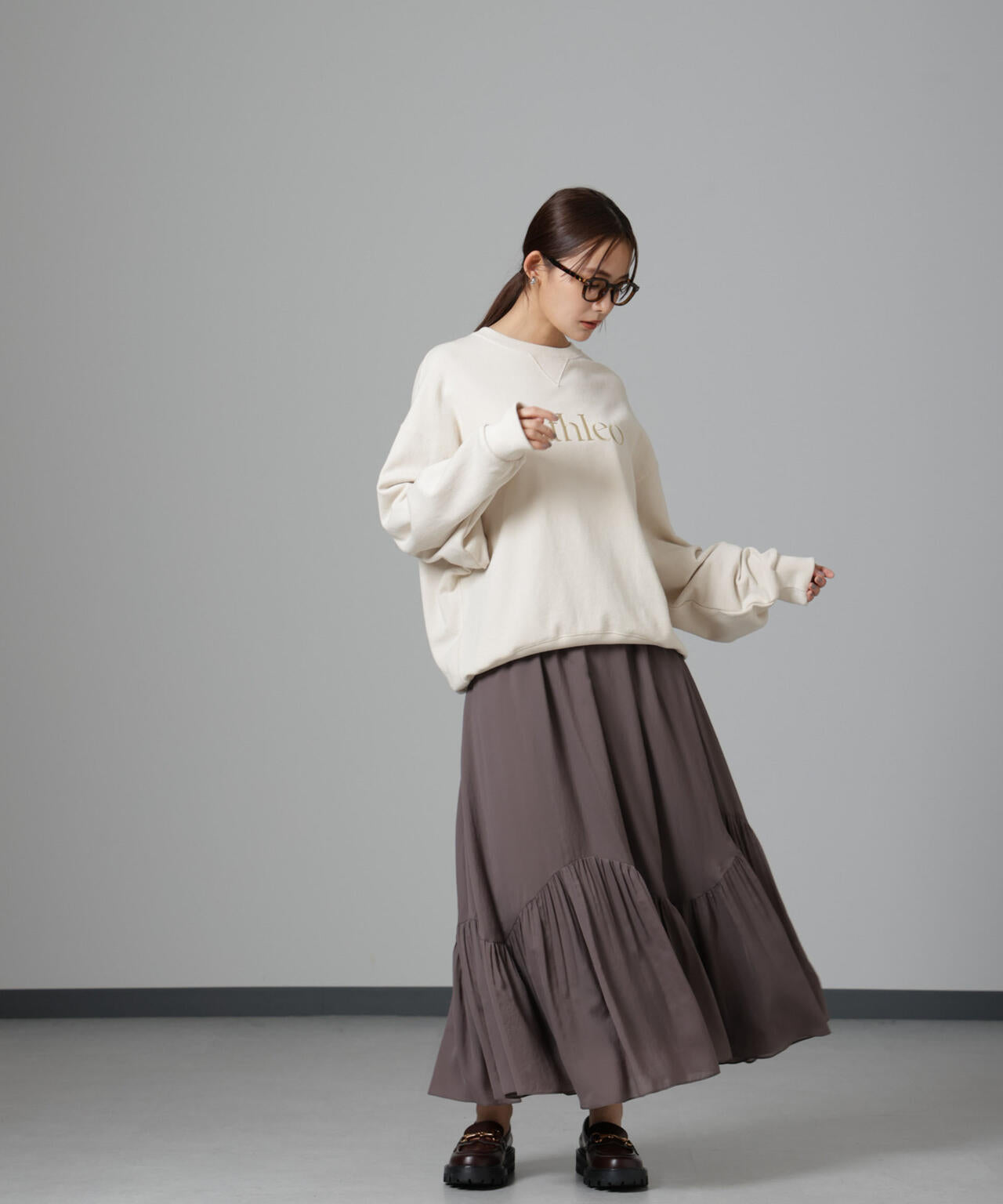 アシメティアードシフォンギャザースカート