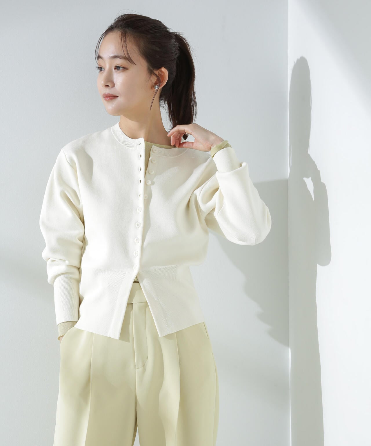 ダブルジャガードクルーネックニットカーディガン