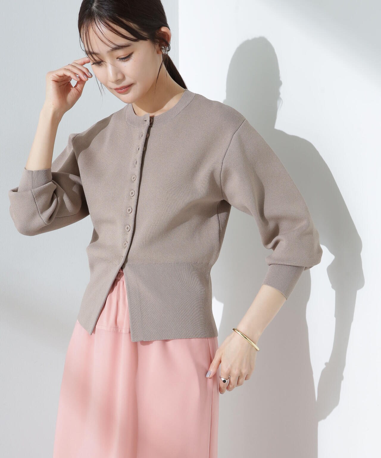 ダブルジャガードクルーネックニットカーディガン