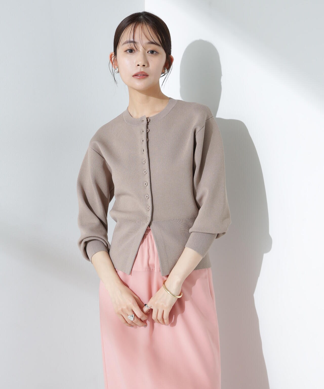 ダブルジャガードクルーネックニットカーディガン