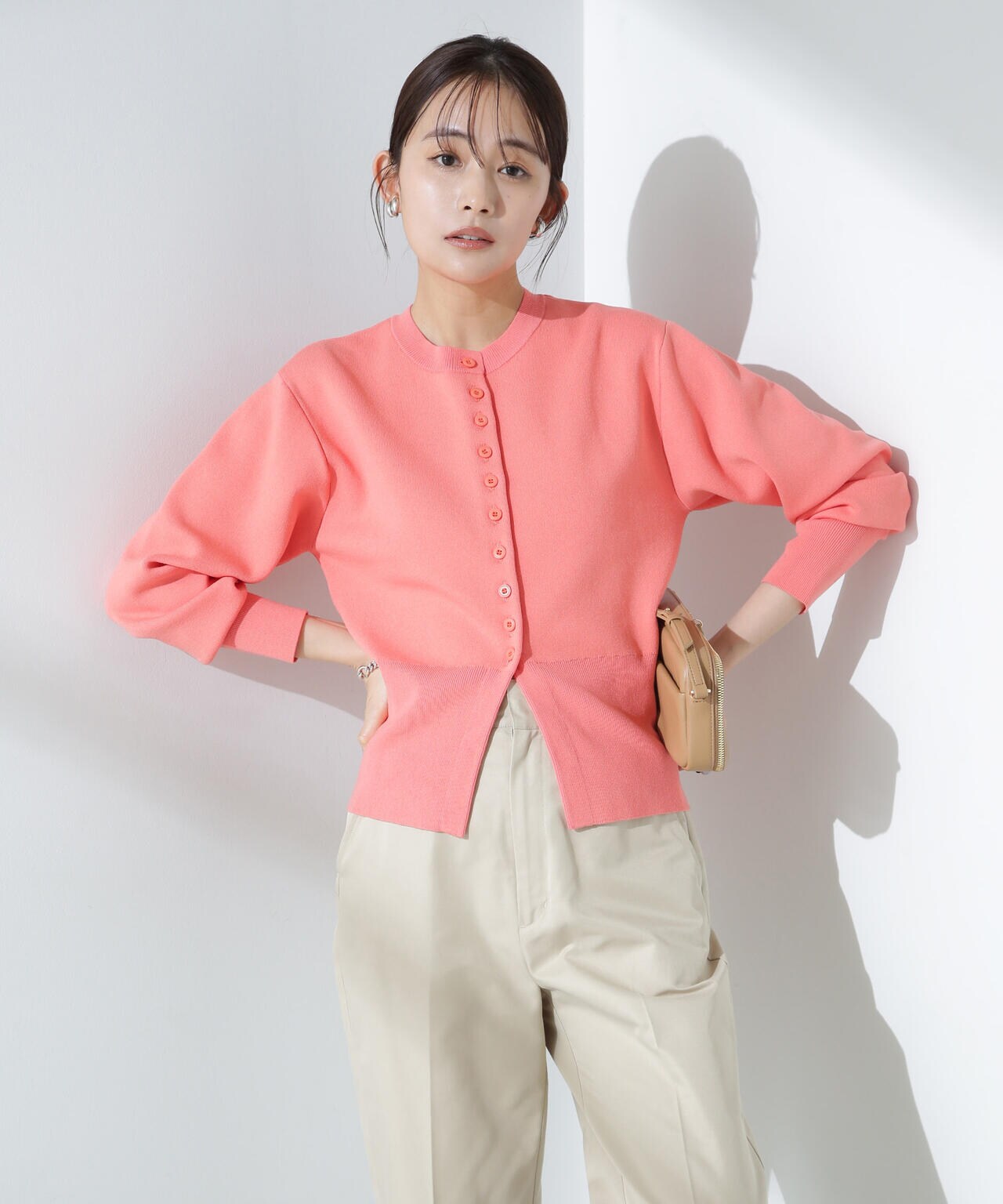 ダブルジャガードクルーネックニットカーディガン