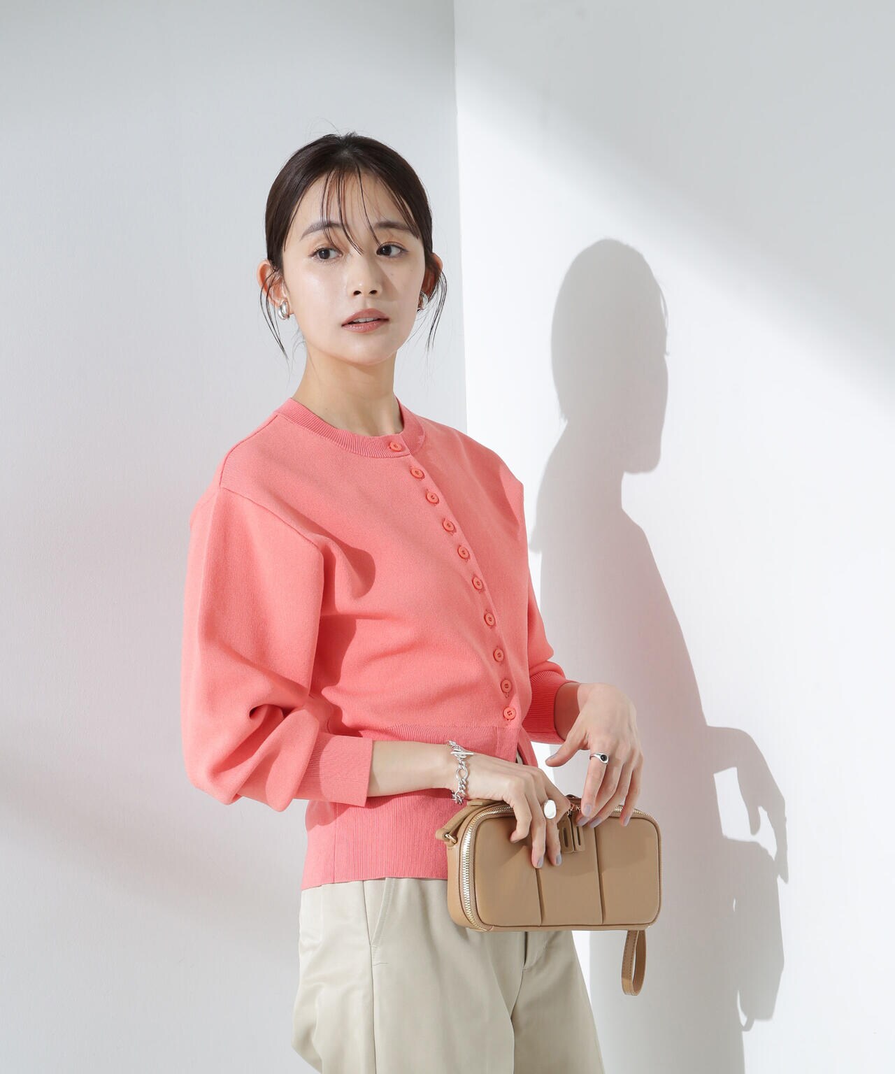 ダブルジャガードクルーネックニットカーディガン