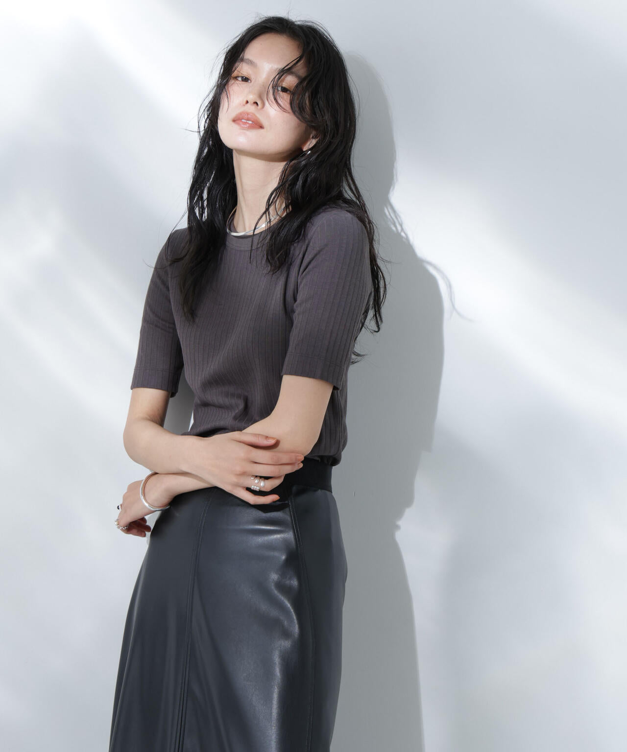 Anti Soaked(R) 汗染み防止クルーネックリブTシャツ