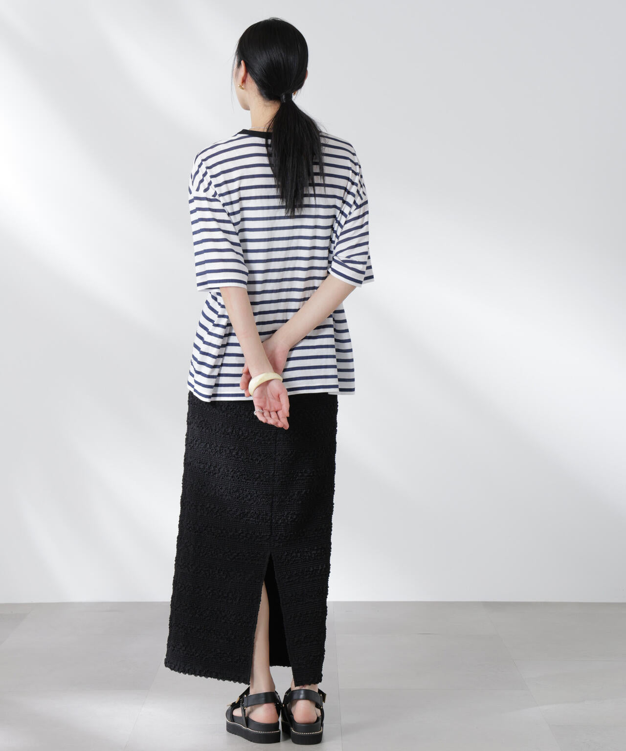 ボーダーシアーコットンTシャツ