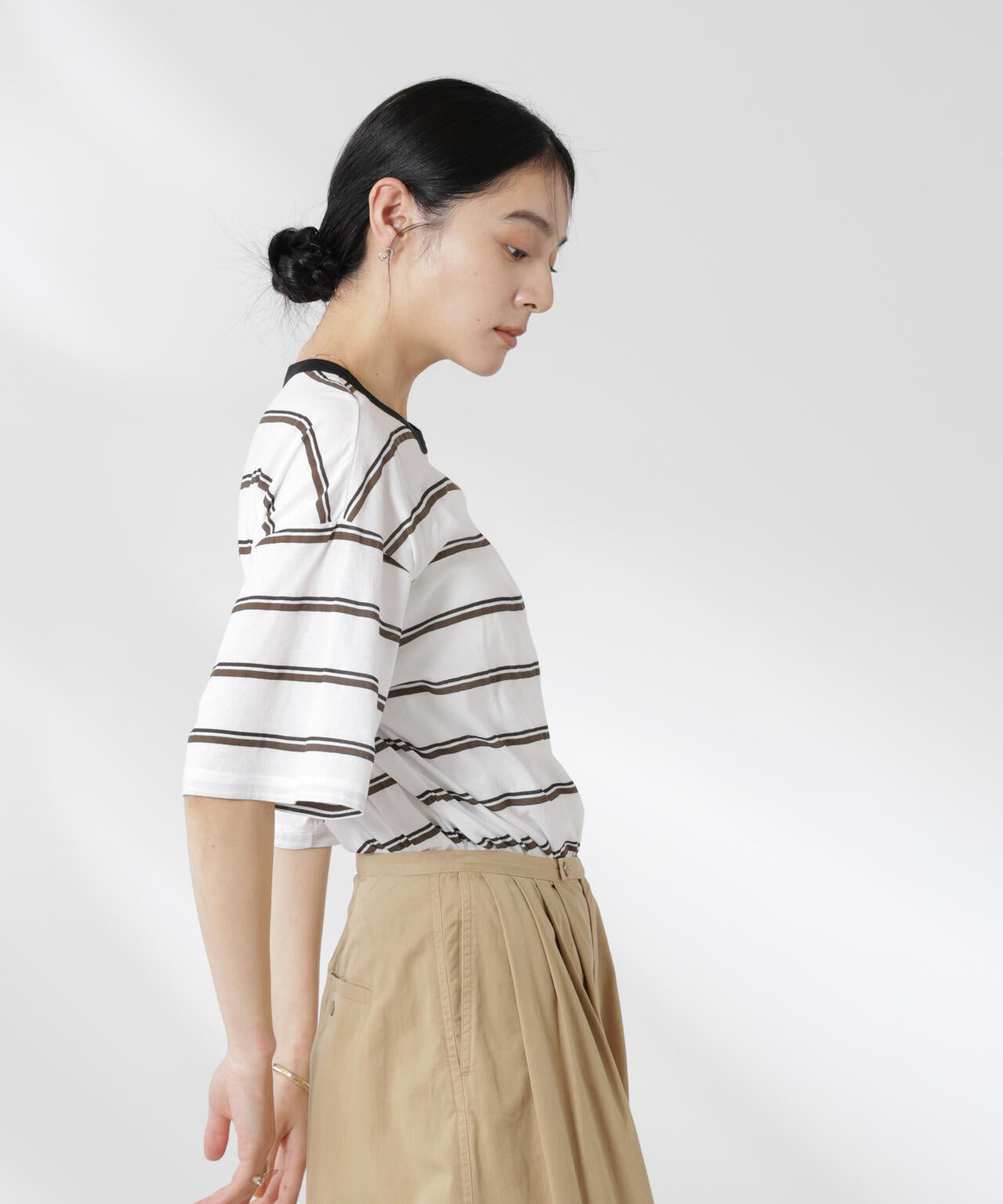 ボーダーシアーコットンTシャツ