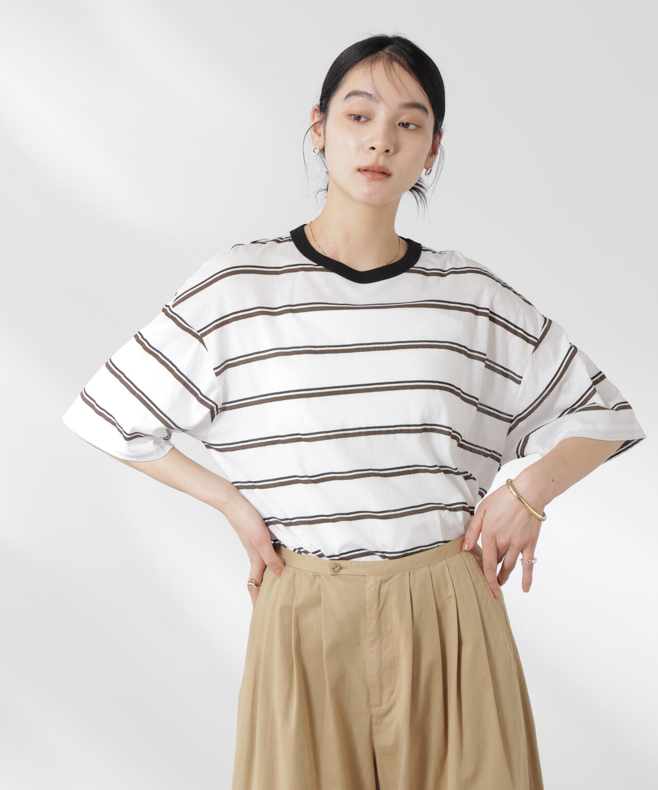 ボーダーシアーコットンTシャツ