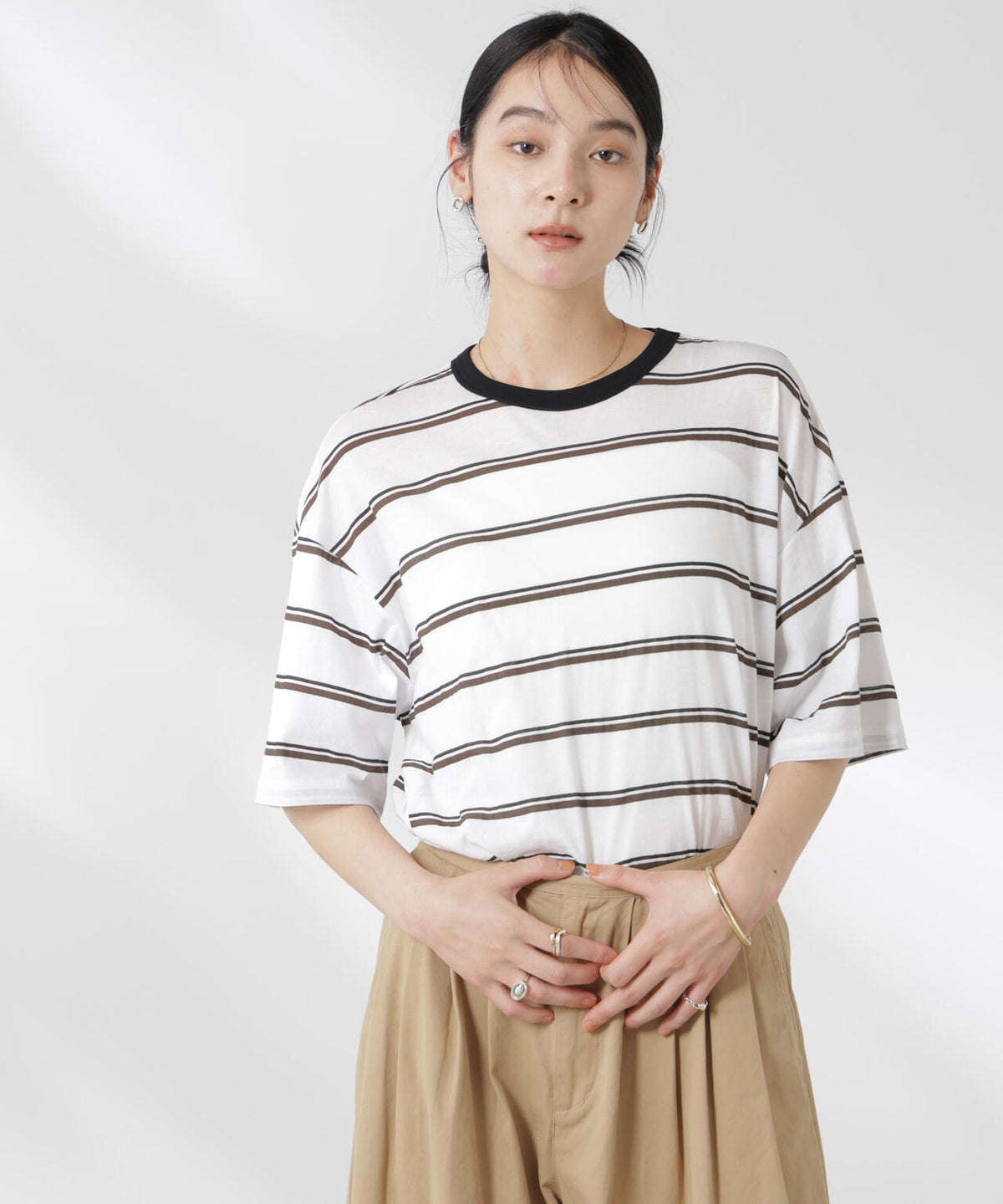 ボーダーシアーコットンTシャツ